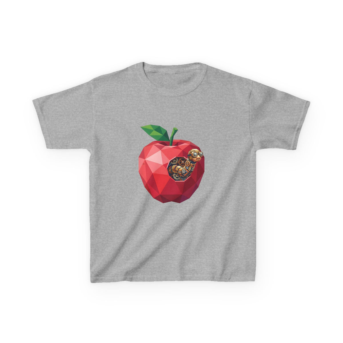 Kids Steampunk T-Shirt - Low Poly Geometric Mechanical Apple Worm