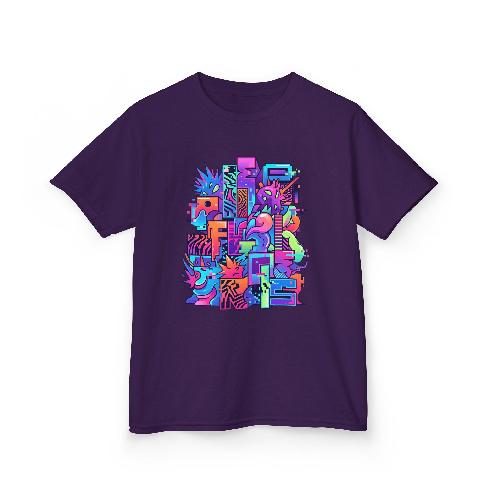 Kids Glitch Art Tee - FUNGUS Neon Cyberpunk Design | Retro
