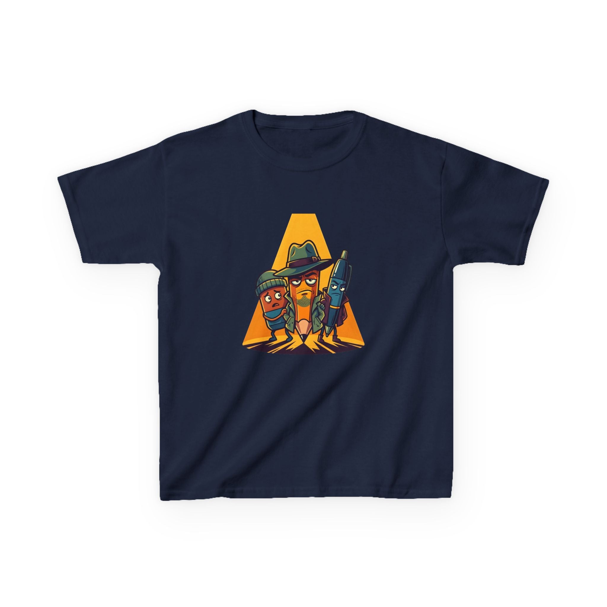 Kids Tee - Noir Stationery Detective Team | Cartoon Comic Style