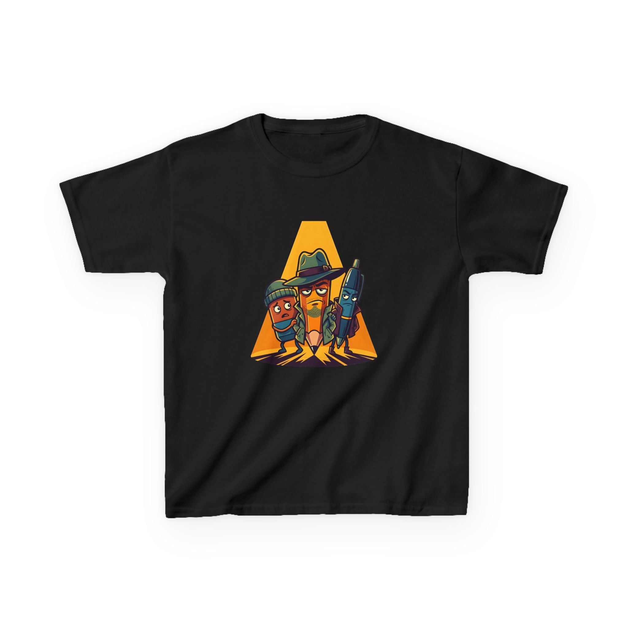 Kids Tee - Noir Stationery Detective Team | Cartoon Comic Style