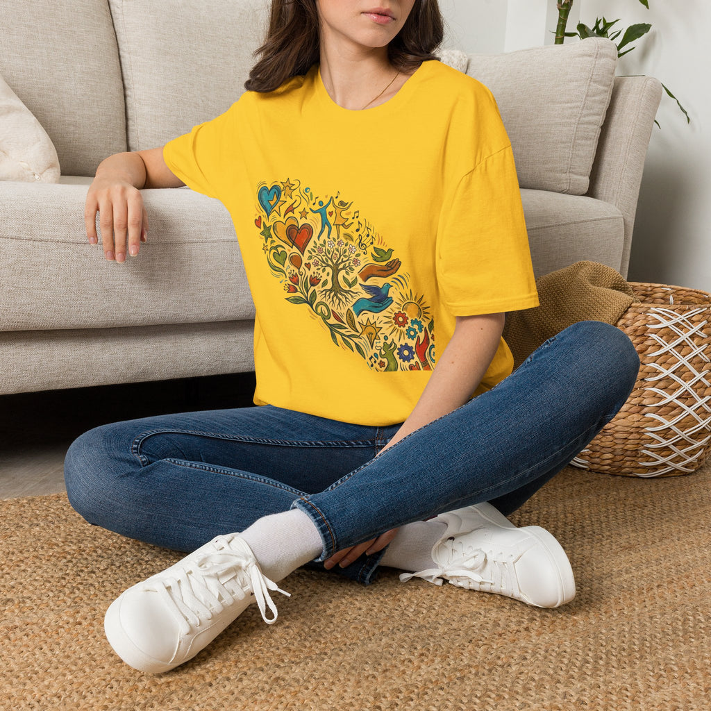 Unisex T-Shirt - Groovy Folk Art Love & Peace | Vibrant Community