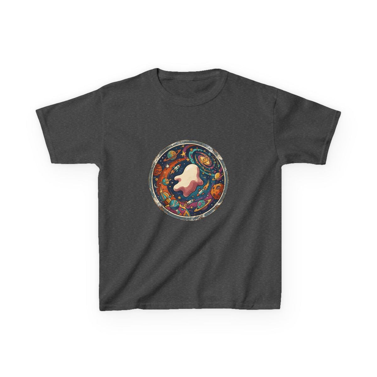 Kids T-Shirt - Whimsical Space Ghost & Planets | Retro Adventure