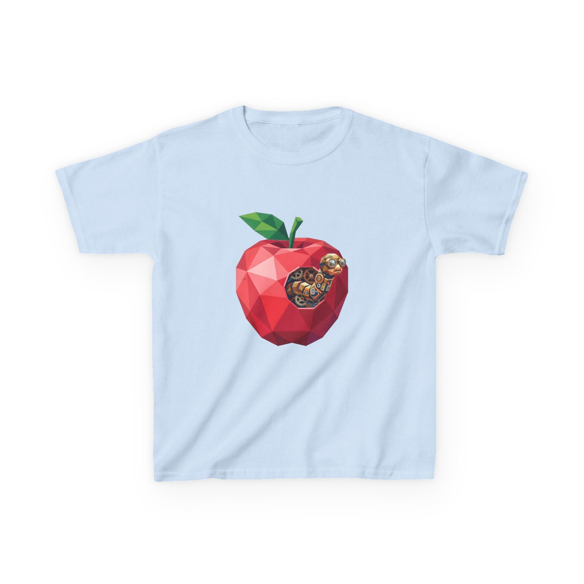 Kids Steampunk T-Shirt - Low Poly Geometric Mechanical Apple Worm