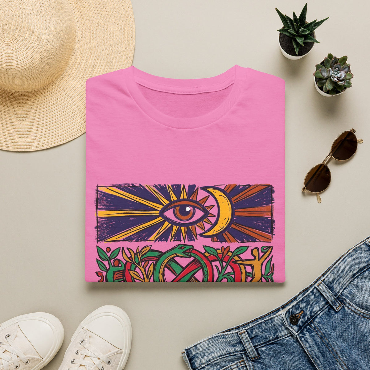 Unisex T-Shirt - Cosmic Folk Art Eye & Snake | Spiritual Nature