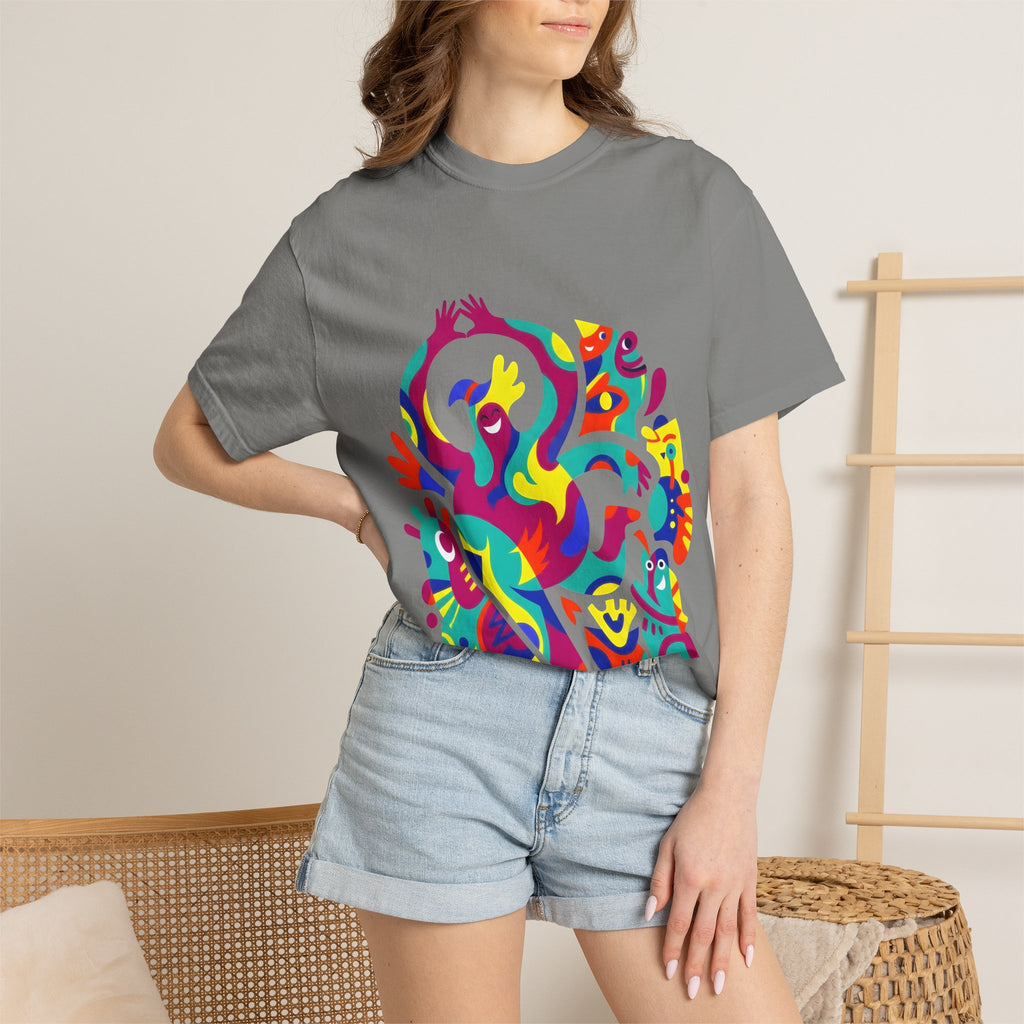 Garment-Dyed T-shirt - Joyful Abstract Creatures | Whimsical Graphic