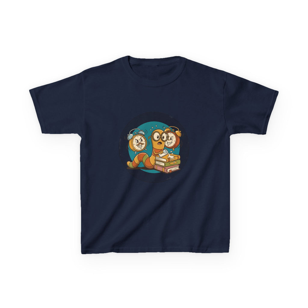 Kids Bookworm Tee - Cartoon Worm Studying Books | Back to School