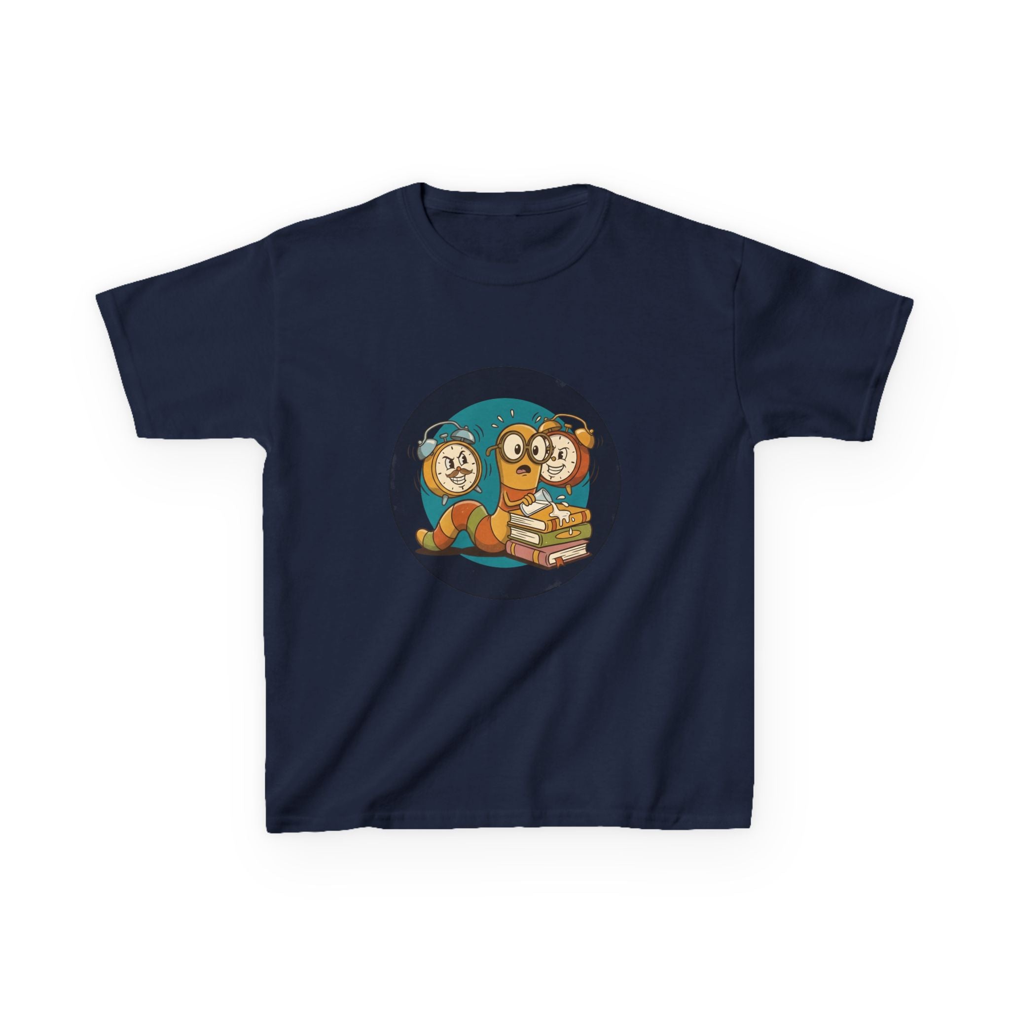Kids Bookworm Tee - Cartoon Worm Studying Books | Back to School