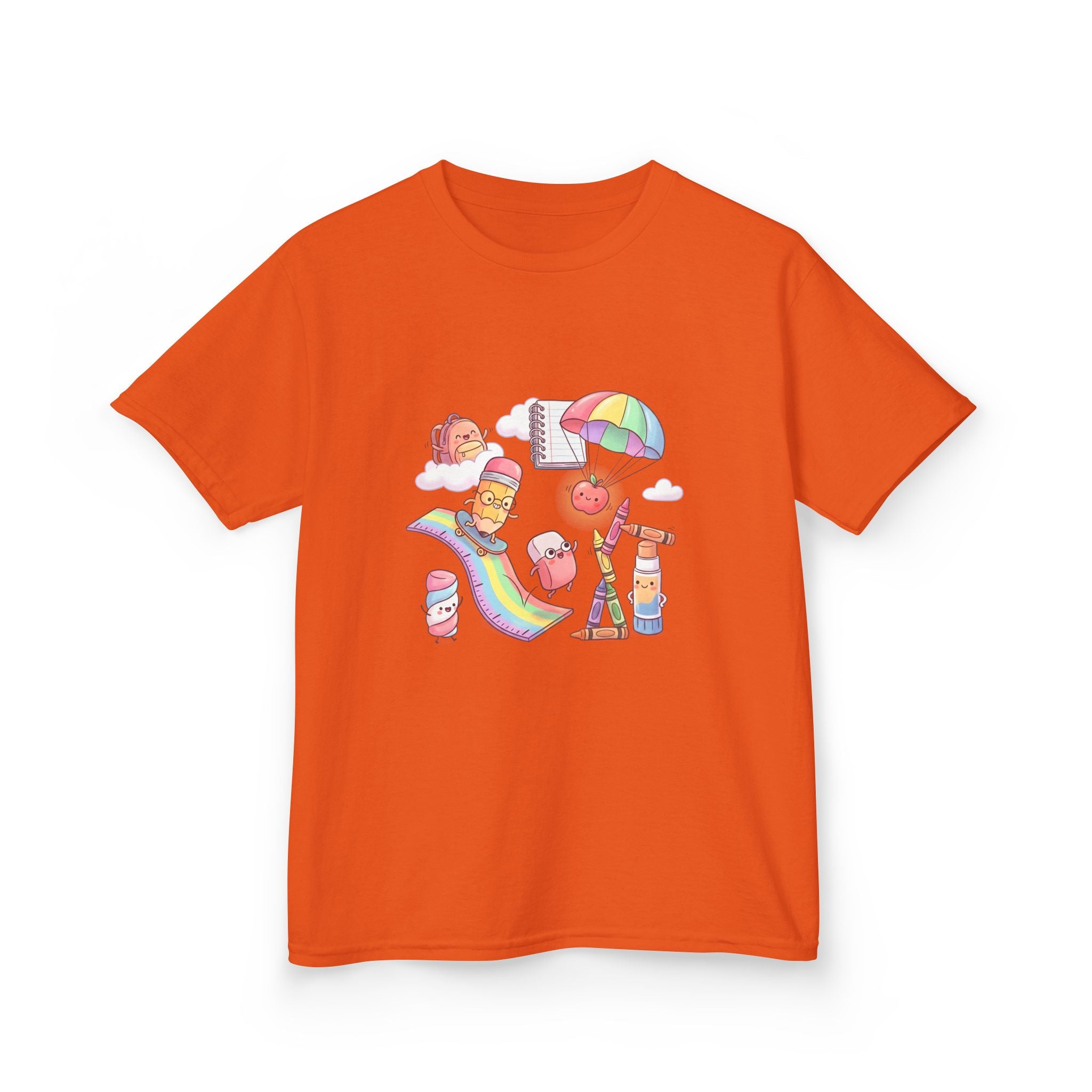 Kids Back to School Tee - Cute Faces School Supplies | Rainbow 2026