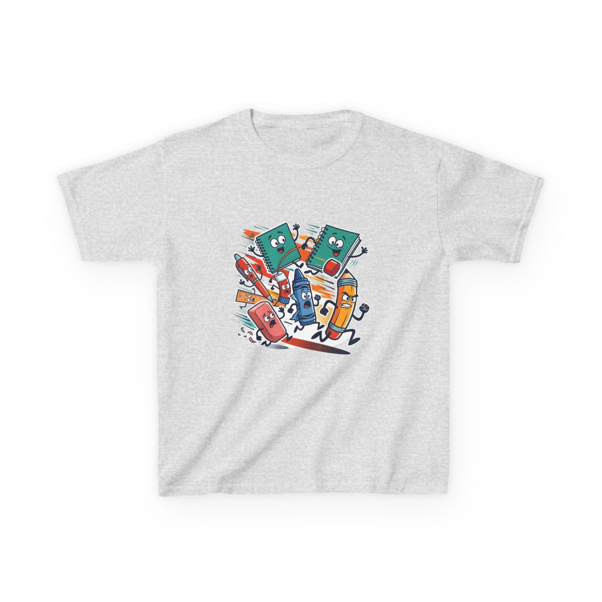 Kids Back to School Tee - Playful School Supplies Cartoon