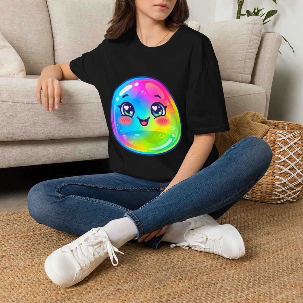 Unisex Kawaii T-Shirt - Happy Rainbow Blob Character Tee