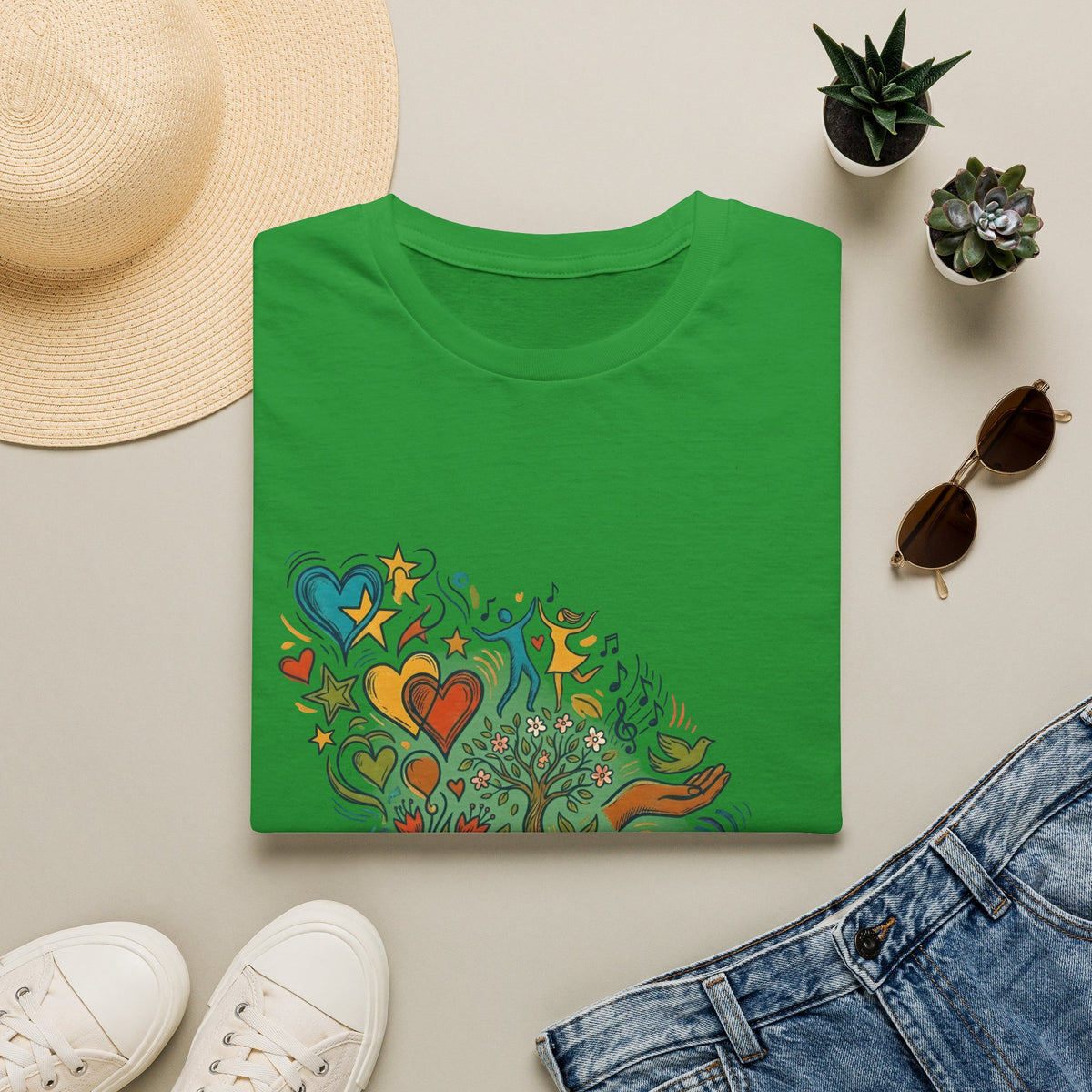 Unisex T-Shirt - Groovy Folk Art Love & Peace | Vibrant Community
