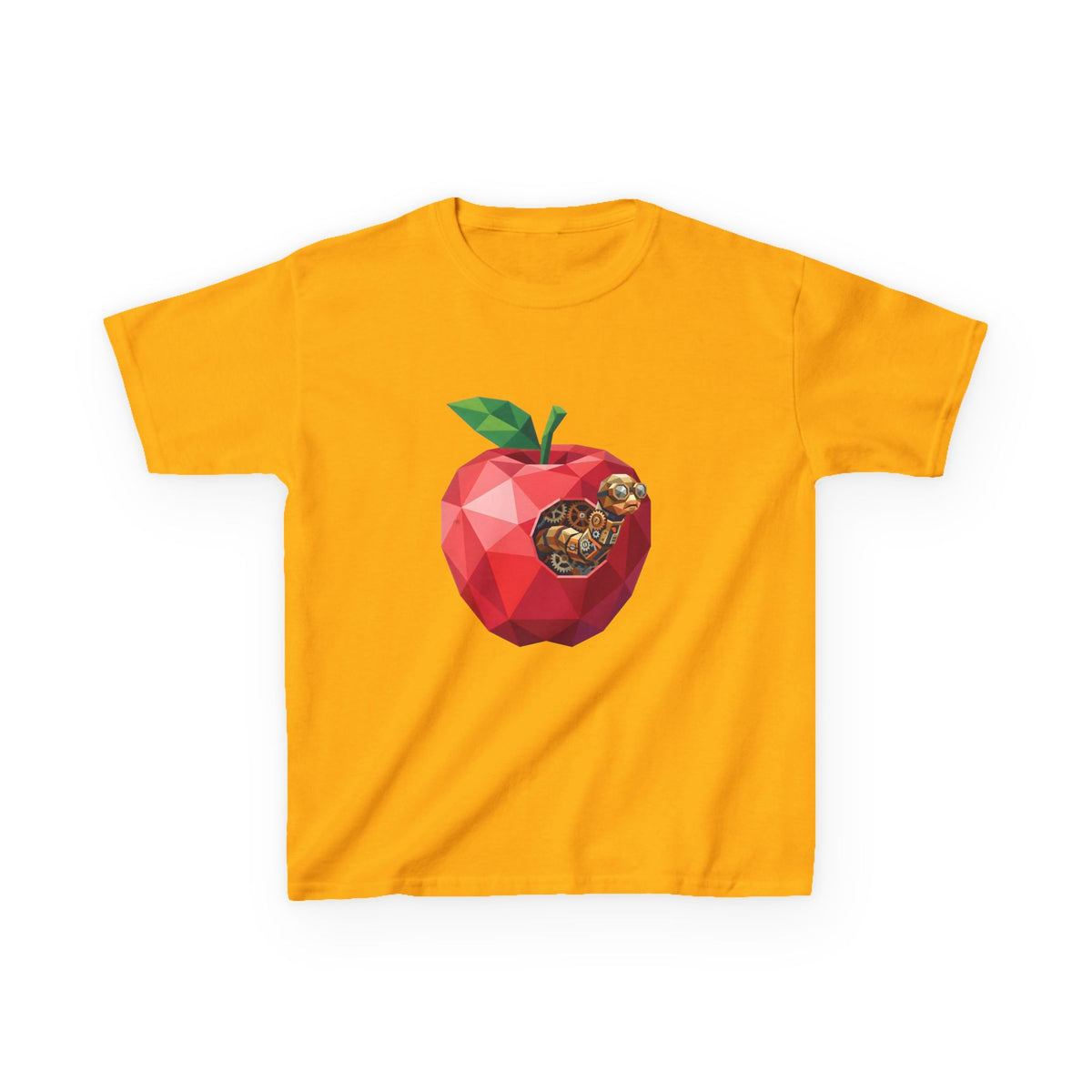 Kids Steampunk T-Shirt - Low Poly Geometric Mechanical Apple Worm