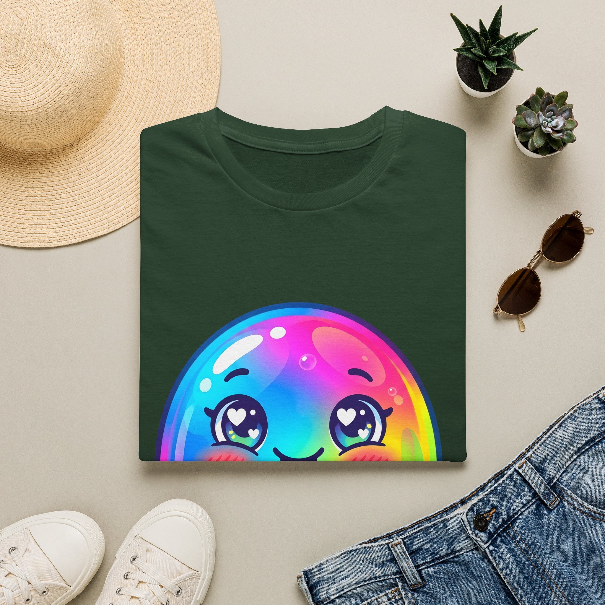 Unisex Kawaii T-Shirt - Happy Rainbow Blob Character Tee