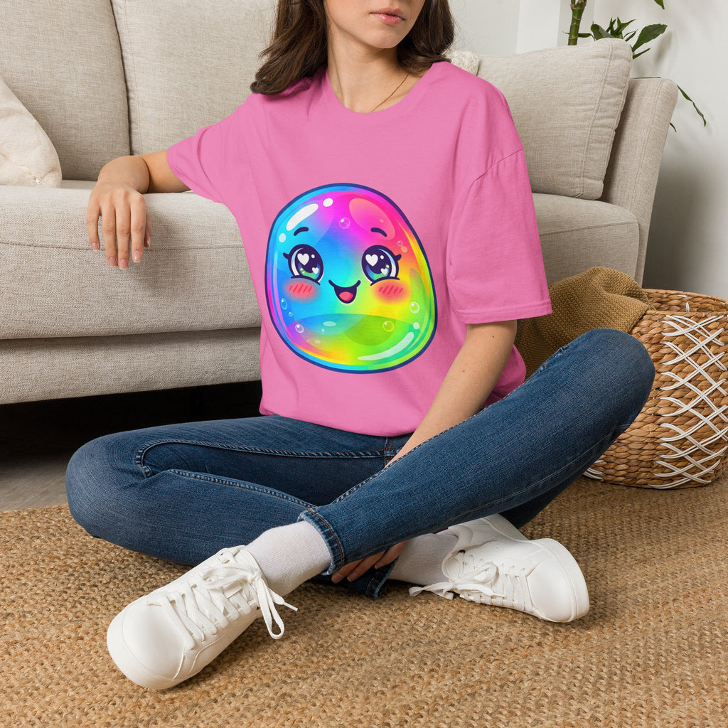 Unisex Kawaii T-Shirt - Happy Rainbow Blob Character Tee