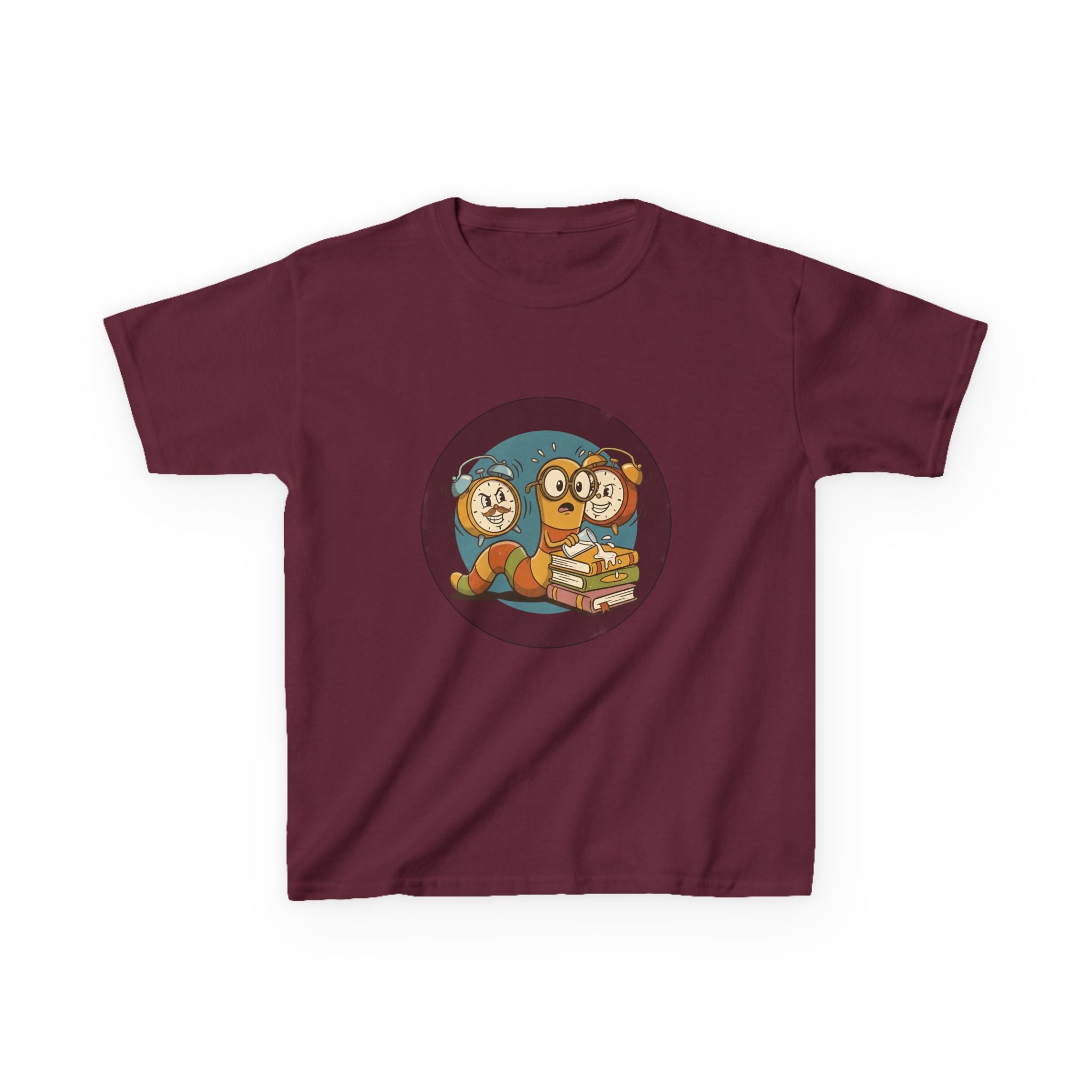 Kids Bookworm Tee - Cartoon Worm Studying Books | Back to School