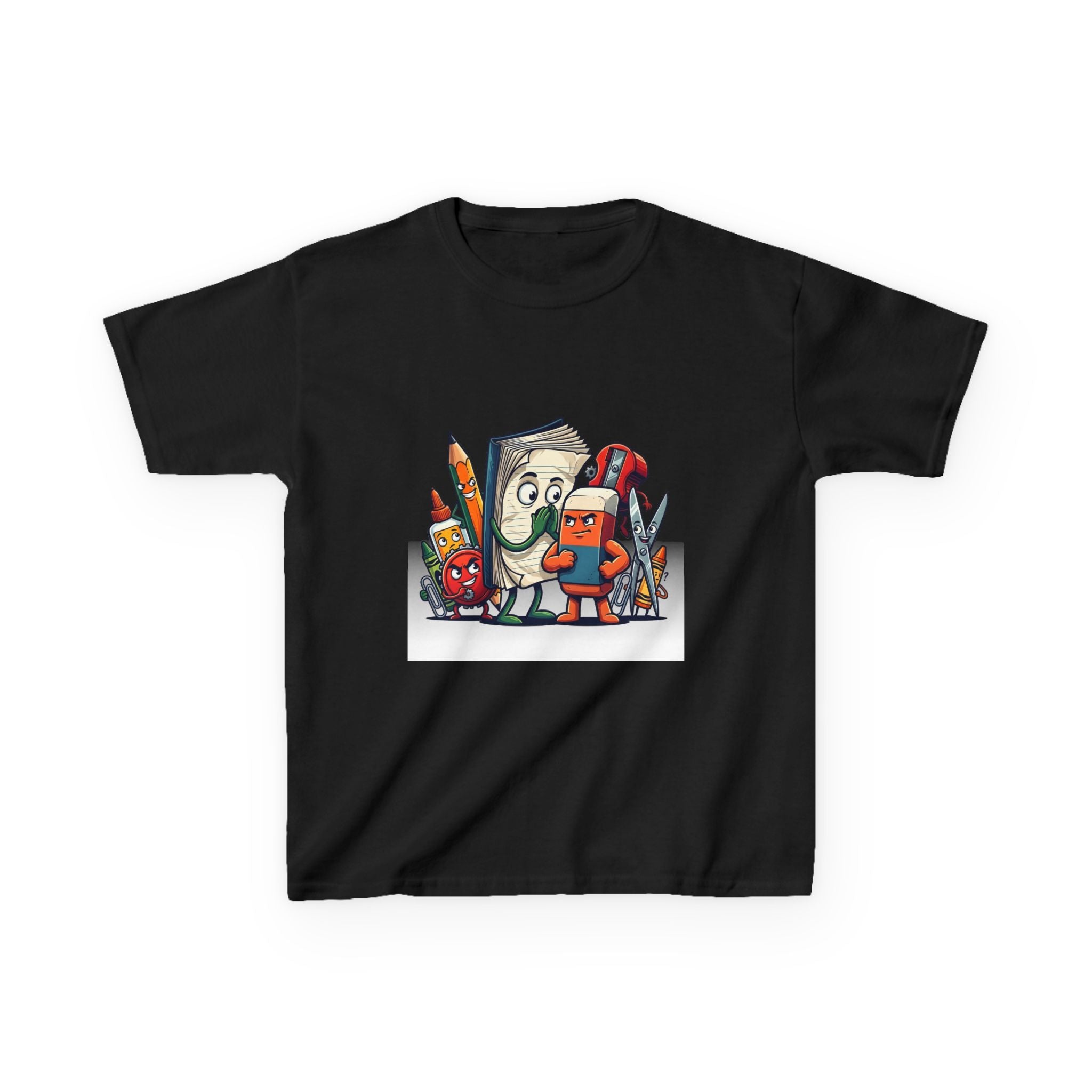 Kids Cartoon T-Shirt - Mischievous School Supplies & Stationery