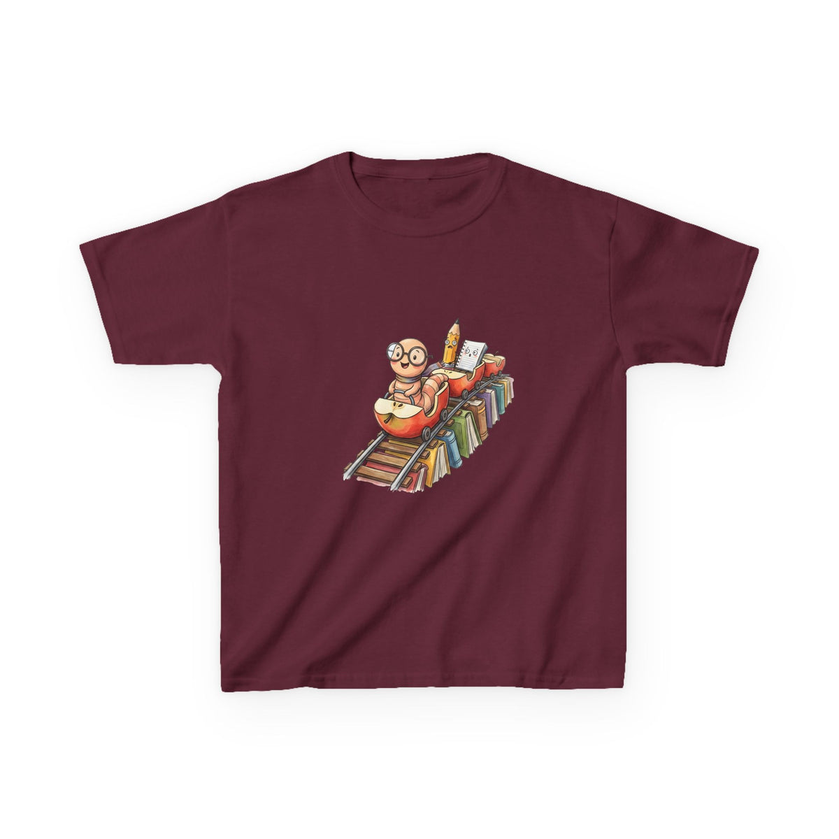 Kids Learning Train Tee - Whimsical Bookworm Education Shirt