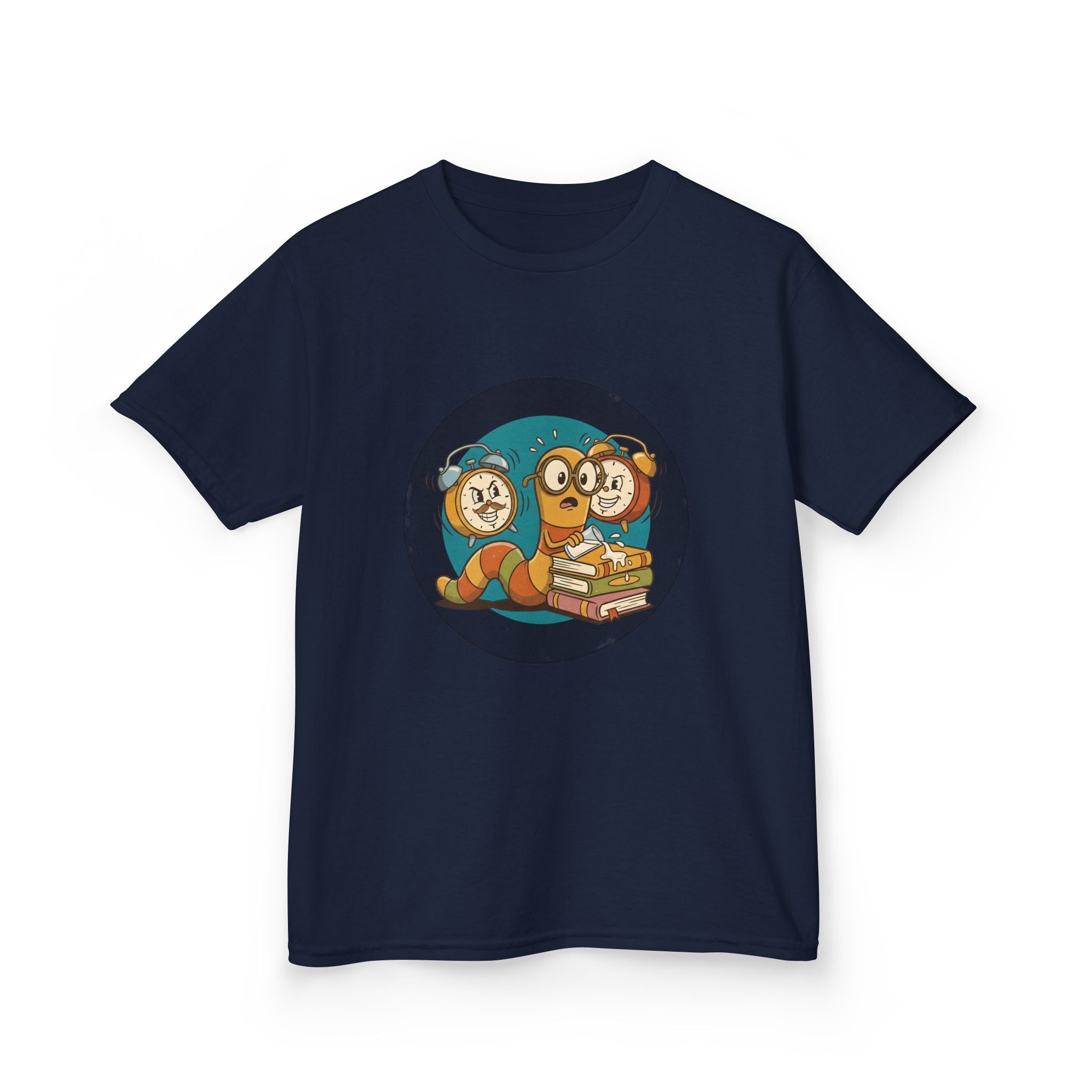 Kids Bookworm Tee - Cartoon Worm Studying Books | Back to School