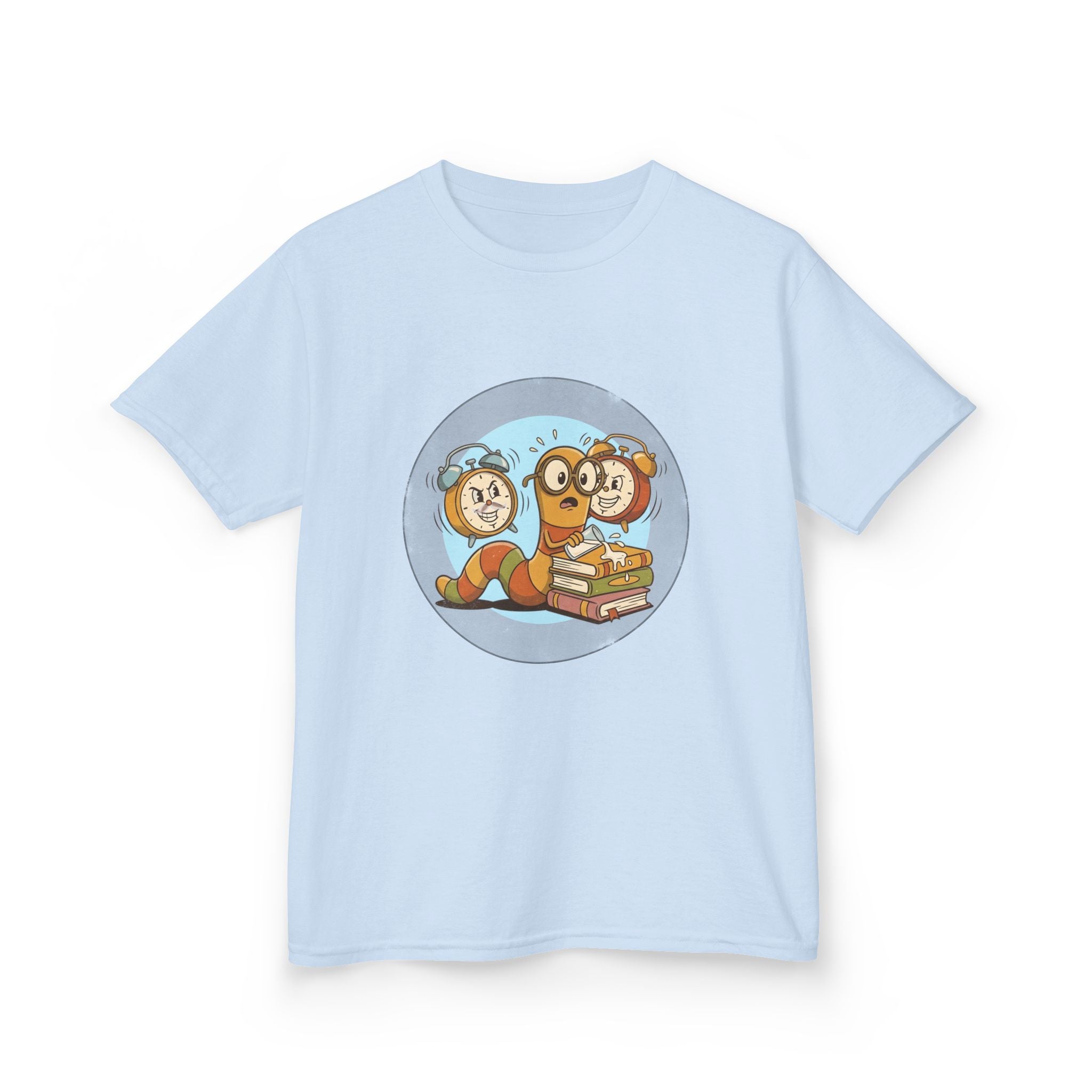 Kids Bookworm Tee - Cartoon Worm Studying Books | Back to School
