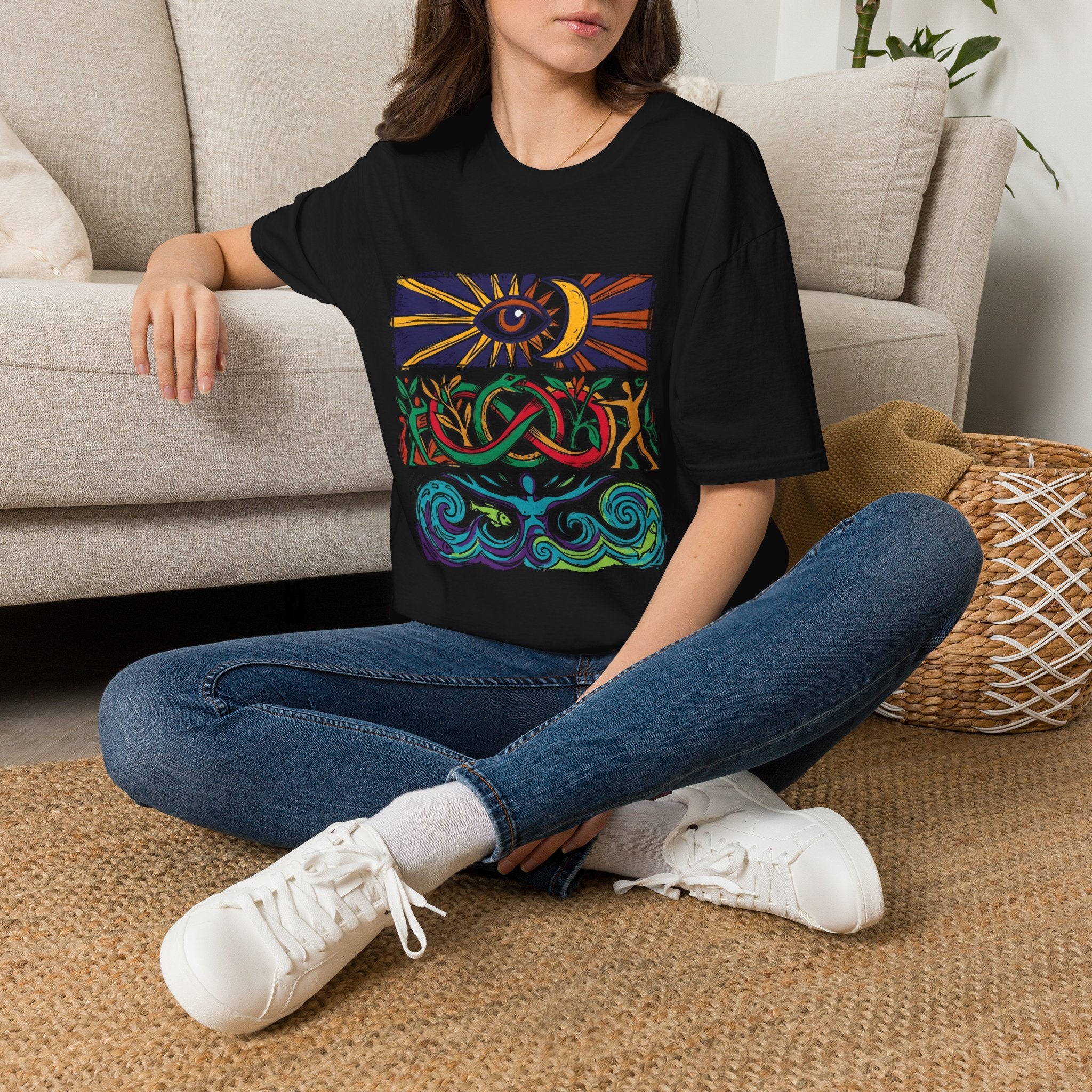 Unisex T-Shirt - Cosmic Folk Art Eye & Snake | Spiritual Nature