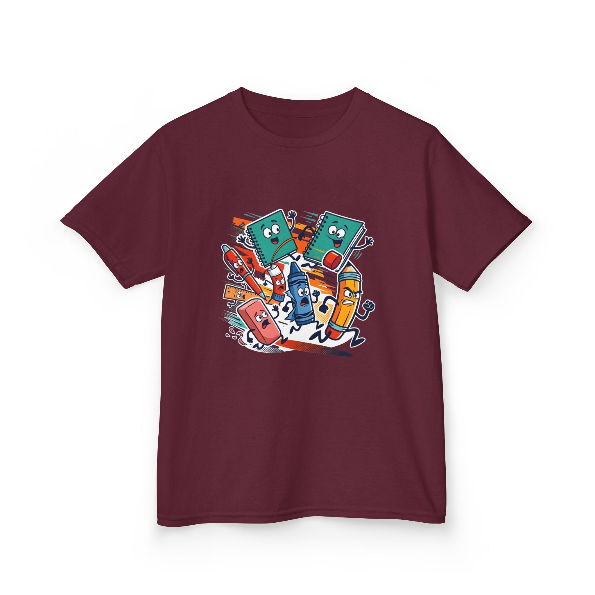 Kids Back to School Tee - Playful School Supplies Cartoon