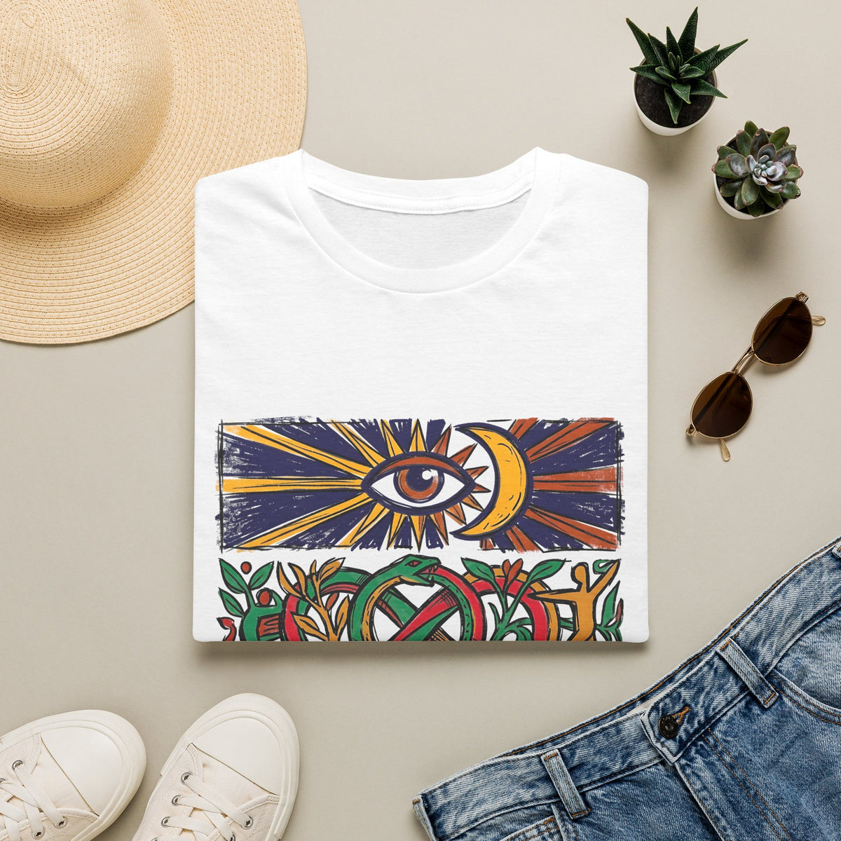 Unisex T-Shirt - Cosmic Folk Art Eye & Snake | Spiritual Nature