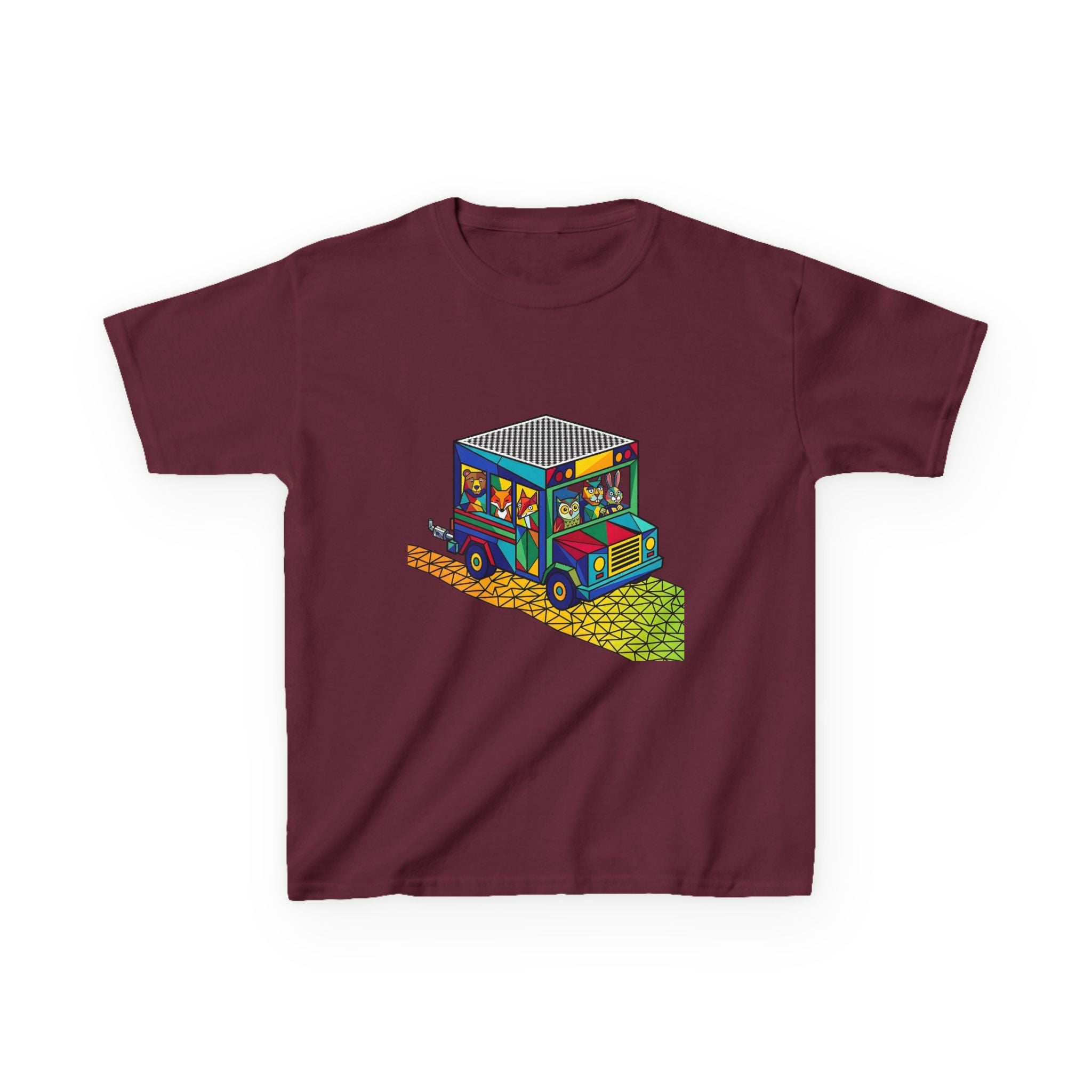 Kids T-Shirt - Vibrant Geometric Animal Bus Adventure