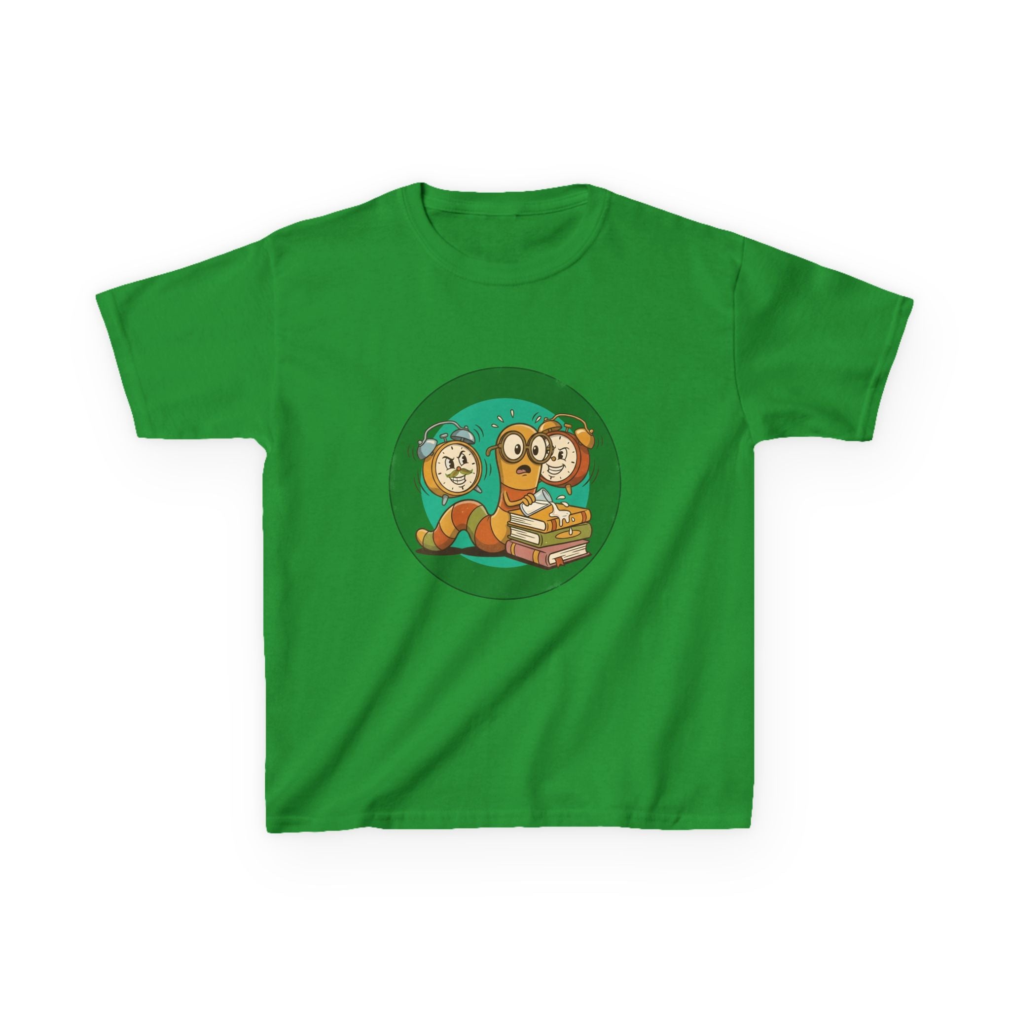 Kids Bookworm Tee - Cartoon Worm Studying Books | Back to School