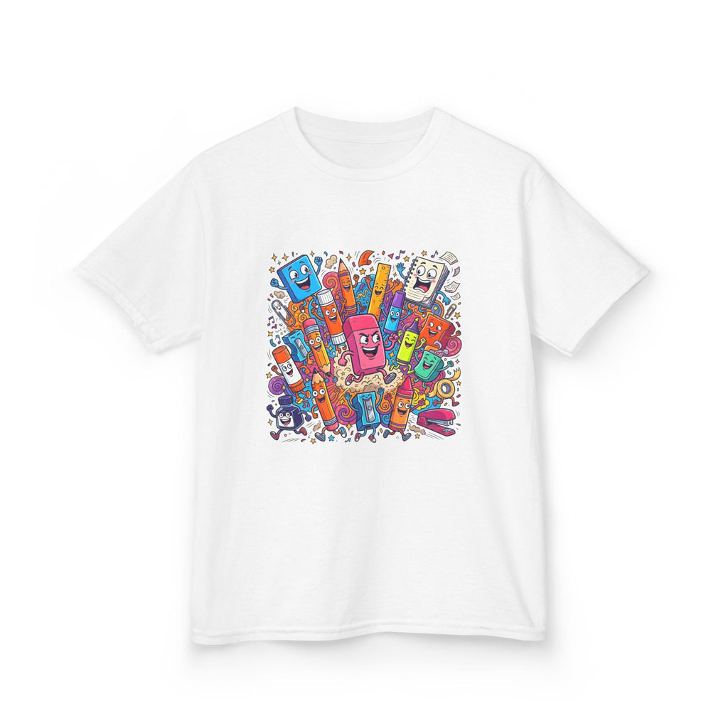 Kids T-Shirt - Cartoon School Supplies Doodle | Back to School