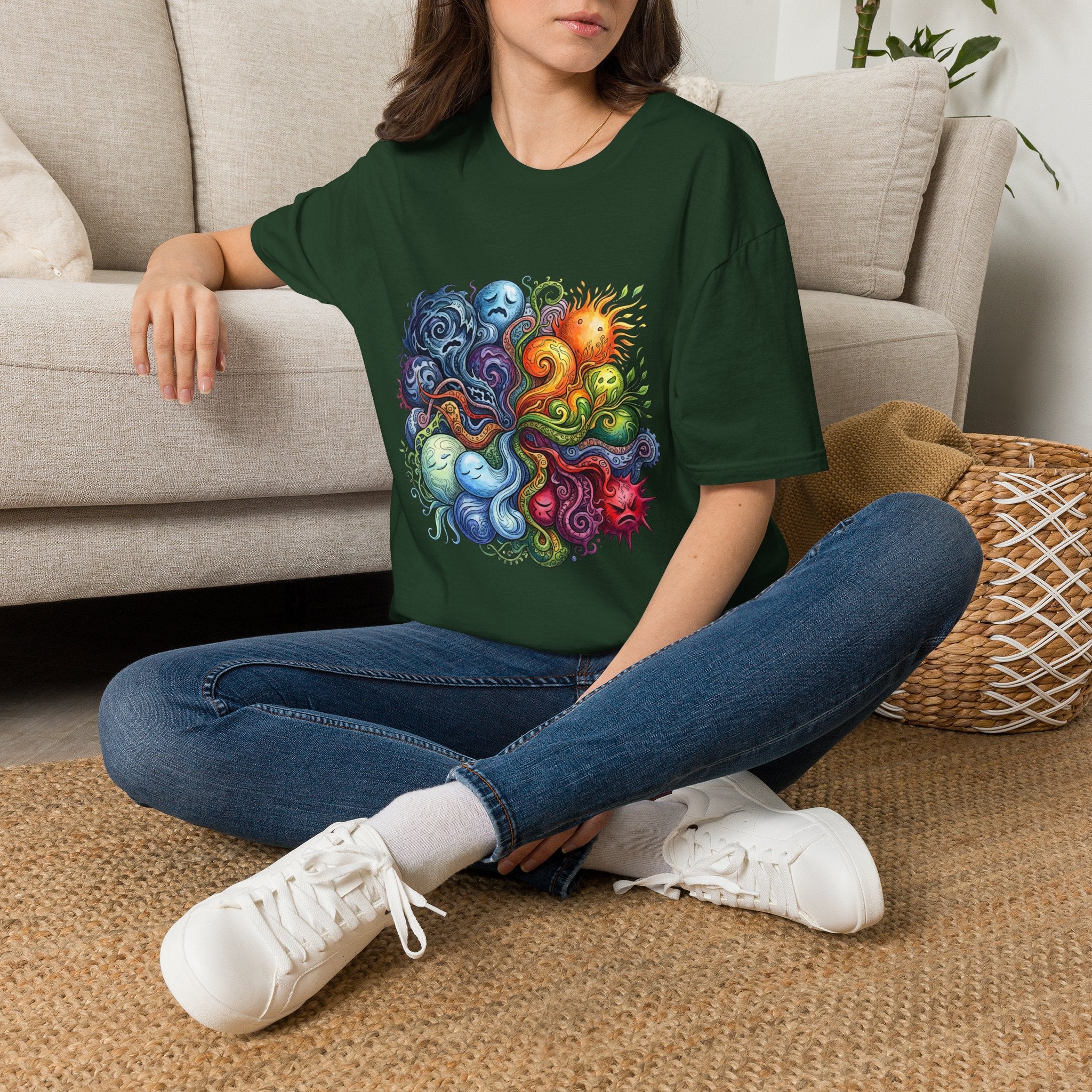 Abstract T-Shirt - Whimsical Watercolor Mandala | Surreal Figures