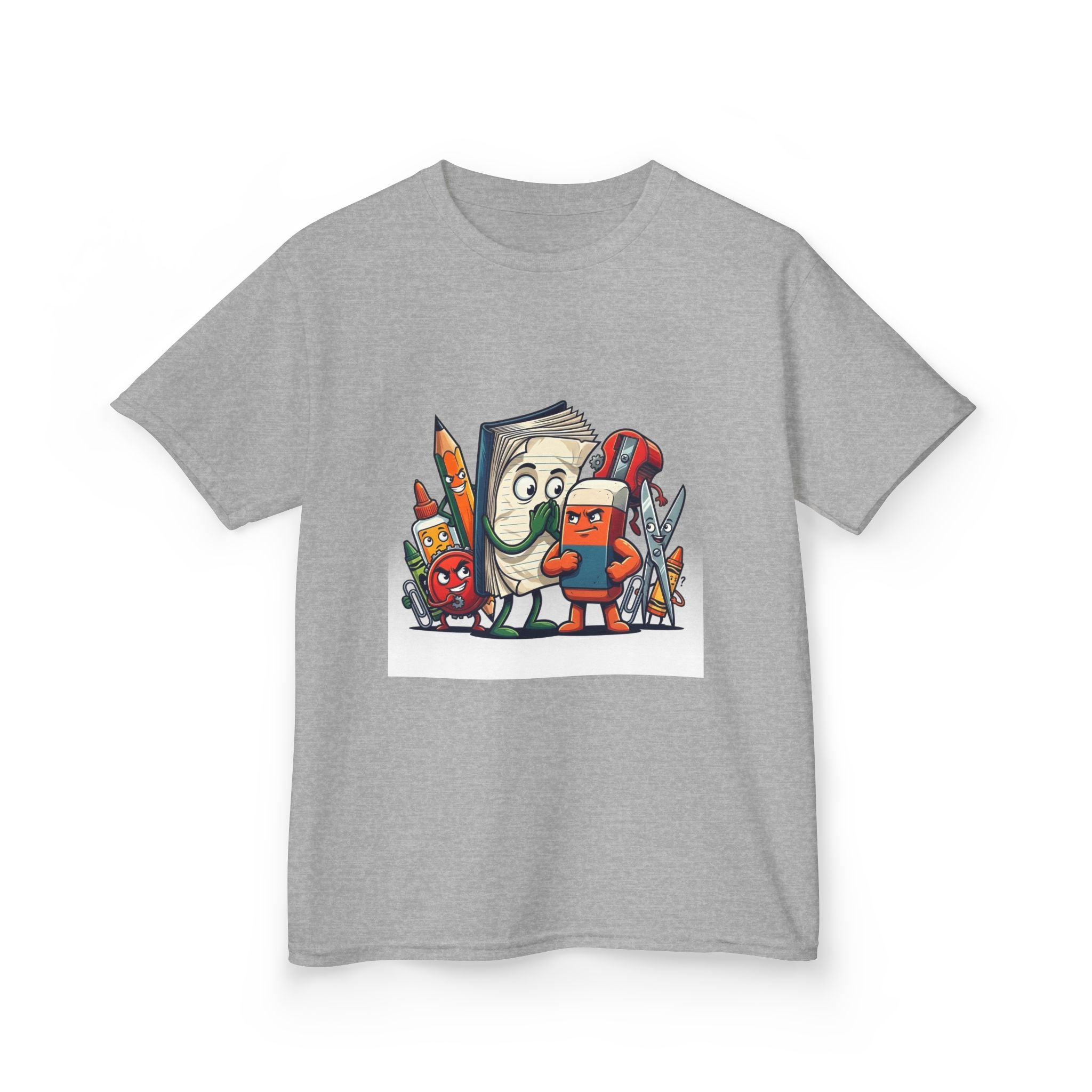 Kids Cartoon T-Shirt - Mischievous School Supplies & Stationery