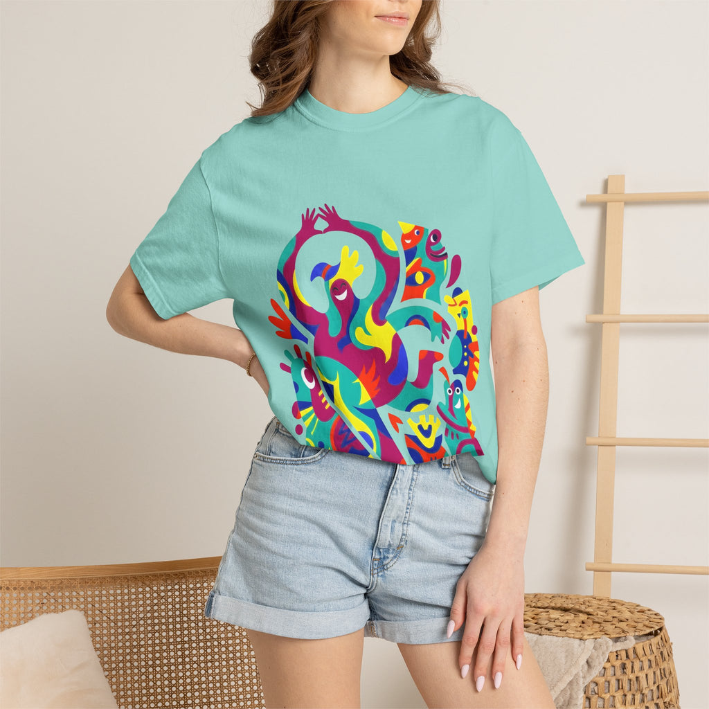 Garment-Dyed T-shirt - Joyful Abstract Creatures | Whimsical Graphic