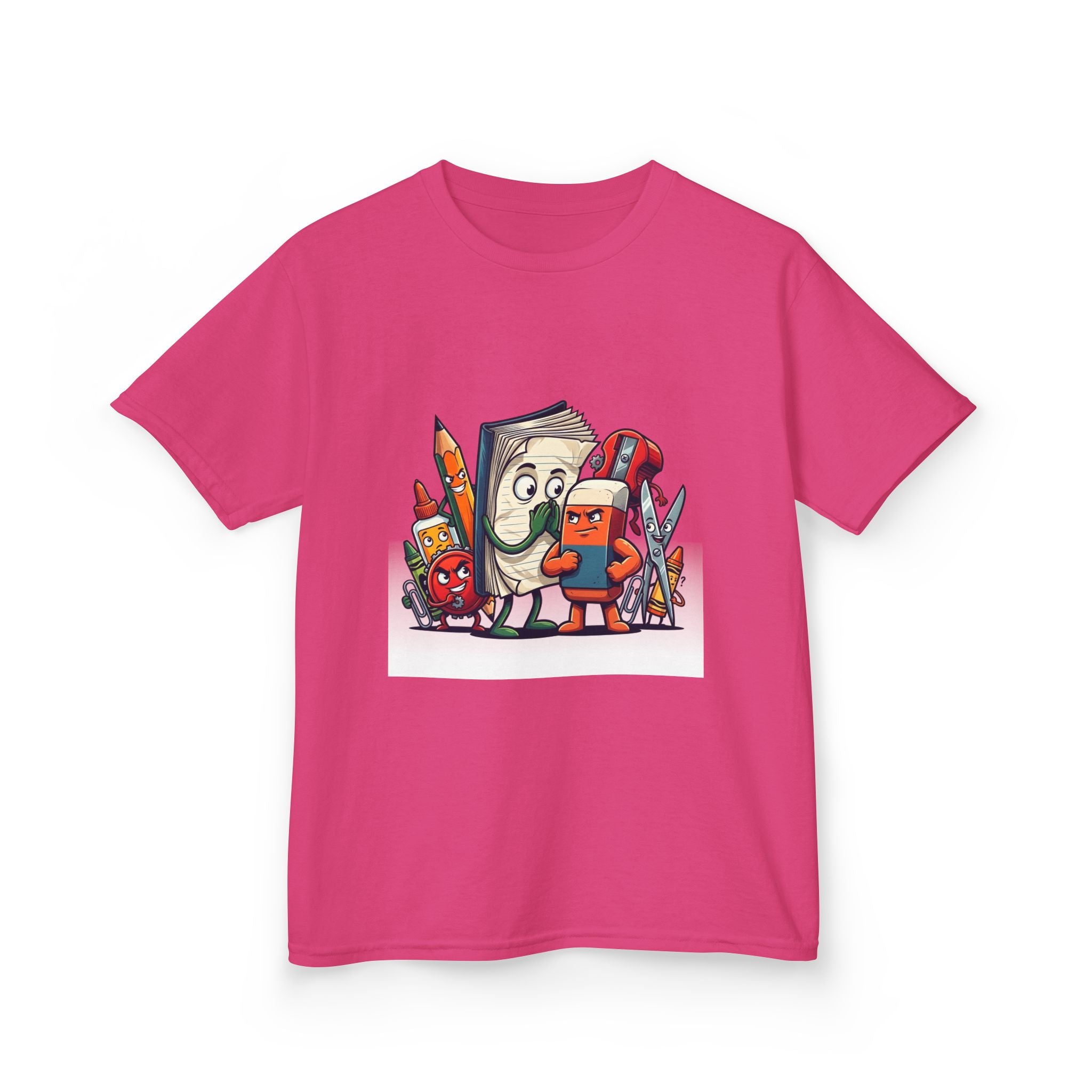 Kids Cartoon T-Shirt - Mischievous School Supplies & Stationery