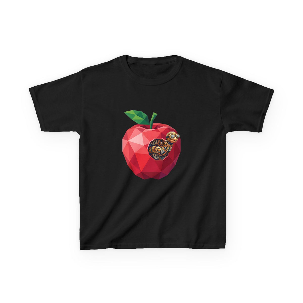 Kids Steampunk T-Shirt - Low Poly Geometric Mechanical Apple Worm