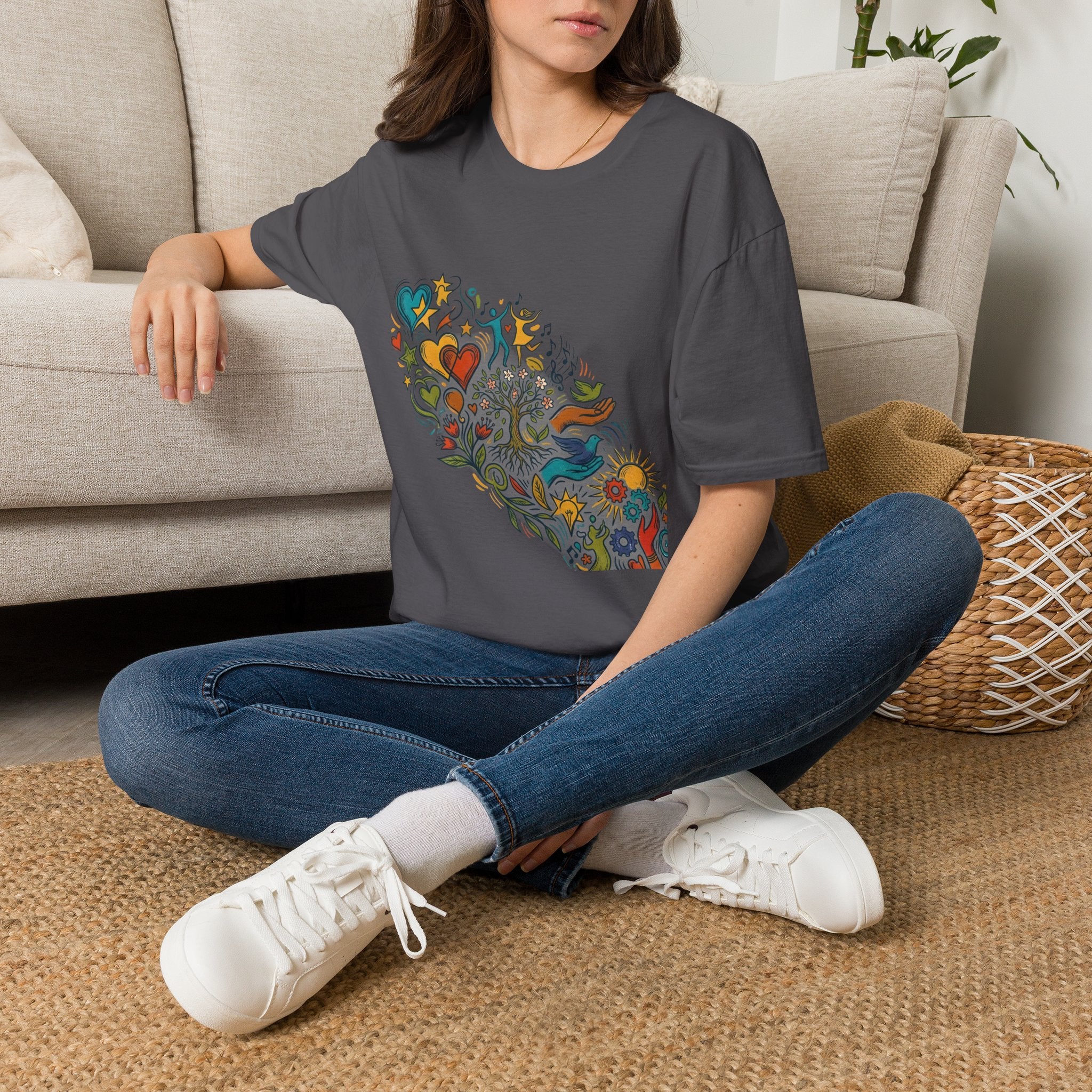 Unisex T-Shirt - Groovy Folk Art Love & Peace | Vibrant Community