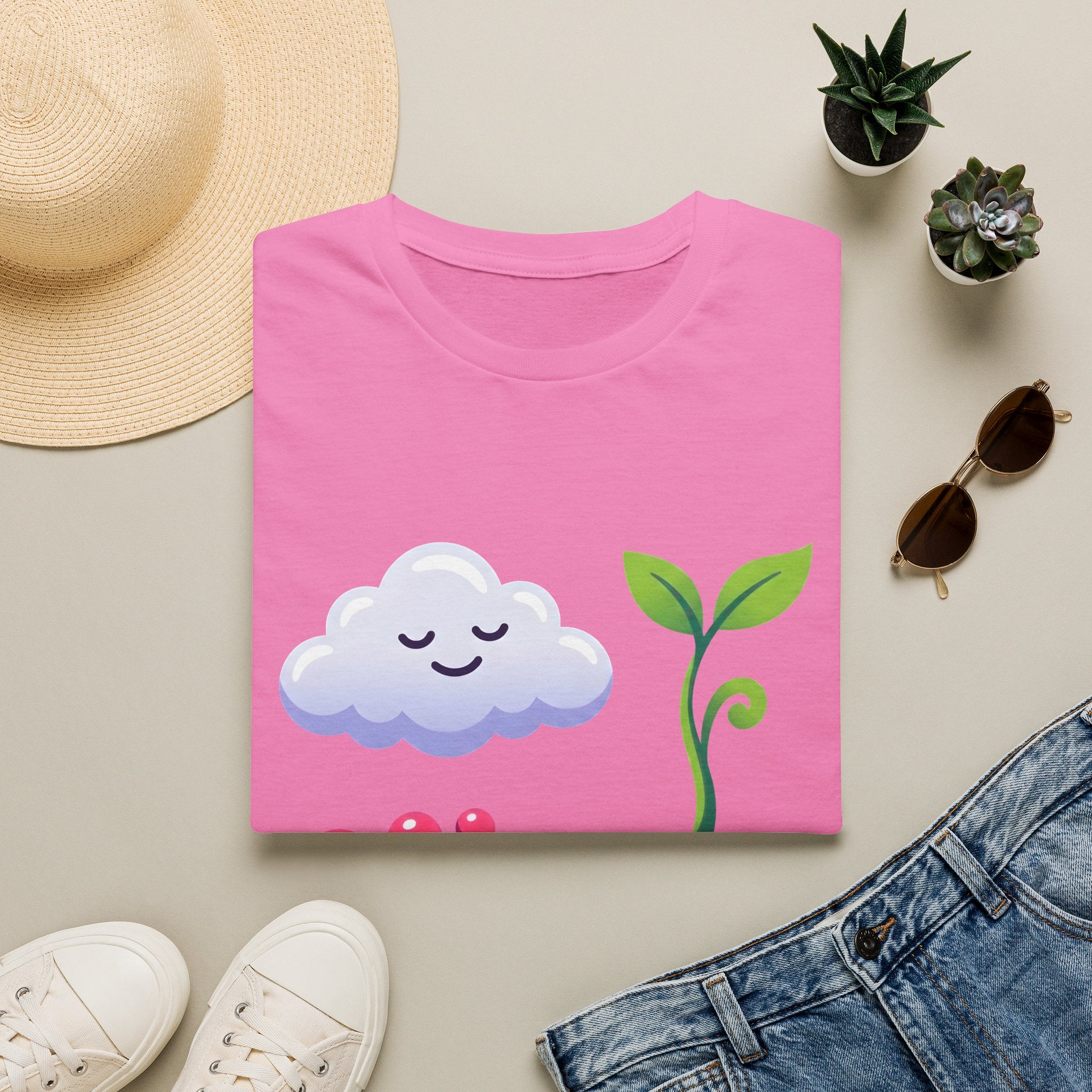 Cute Nature T-Shirt - Whimsical Cloud Sprout Wave Design | Unisex