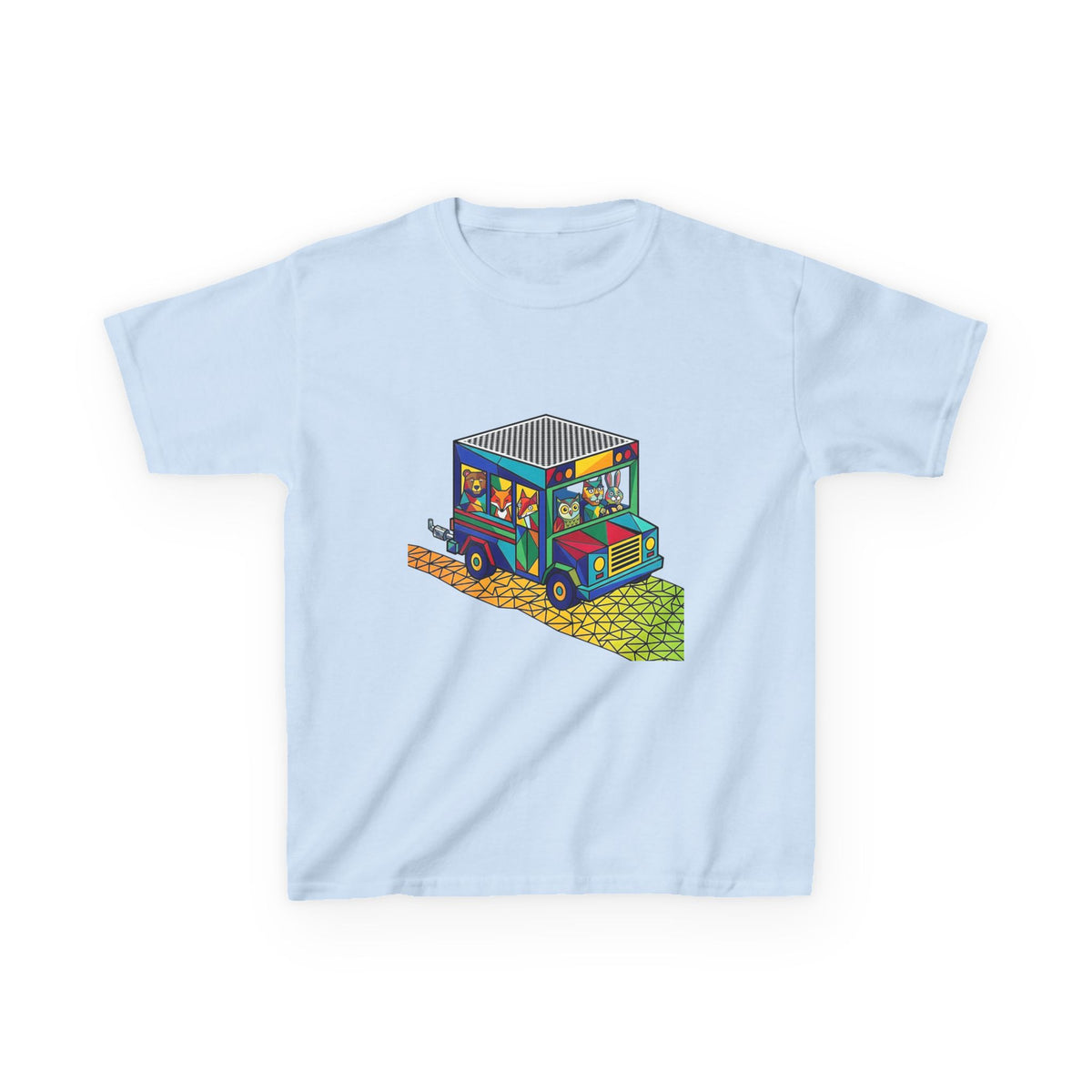 Kids T-Shirt - Vibrant Geometric Animal Bus Adventure