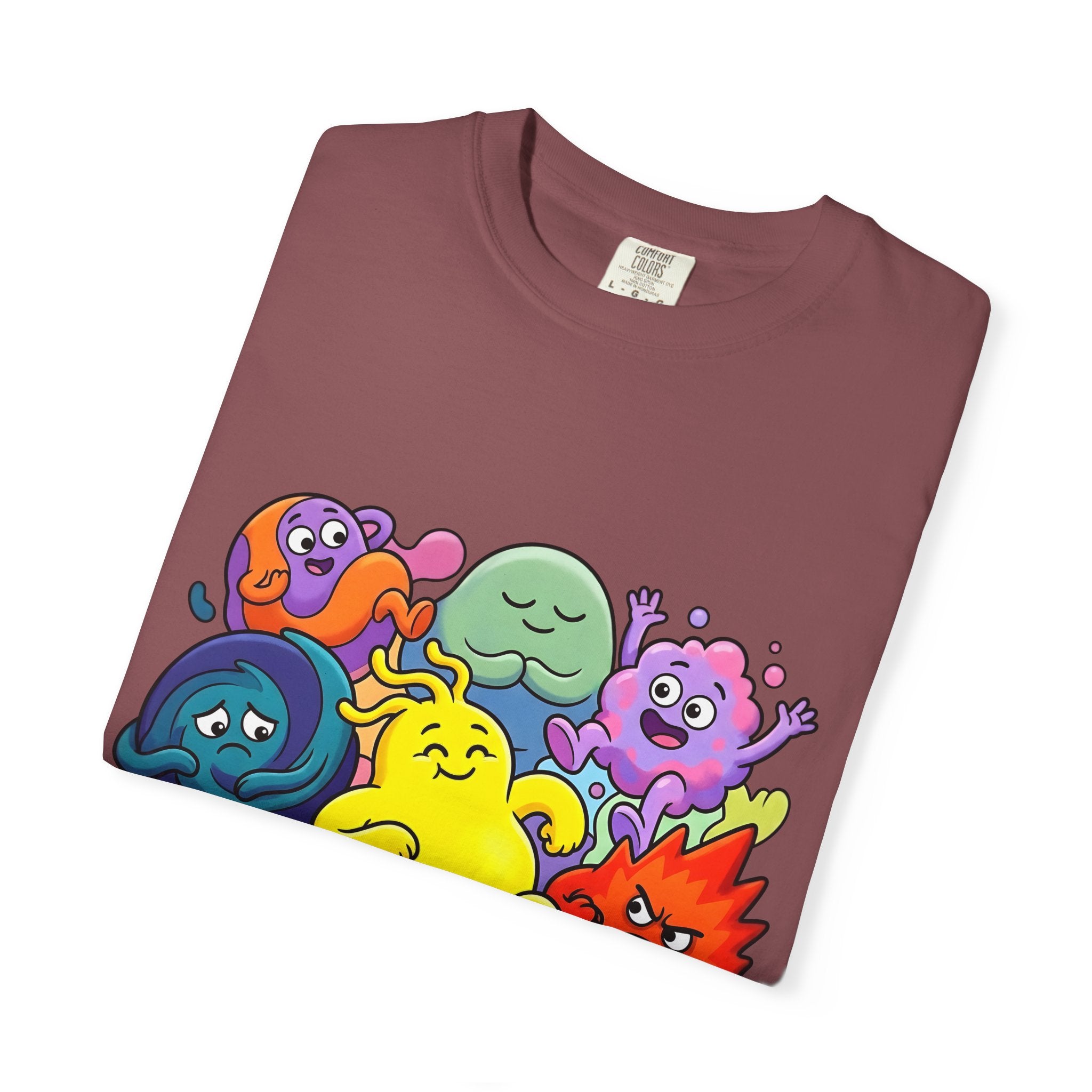 Unisex Garment-Dyed T-Shirt - Diverse Emotional Cartoon Creatures