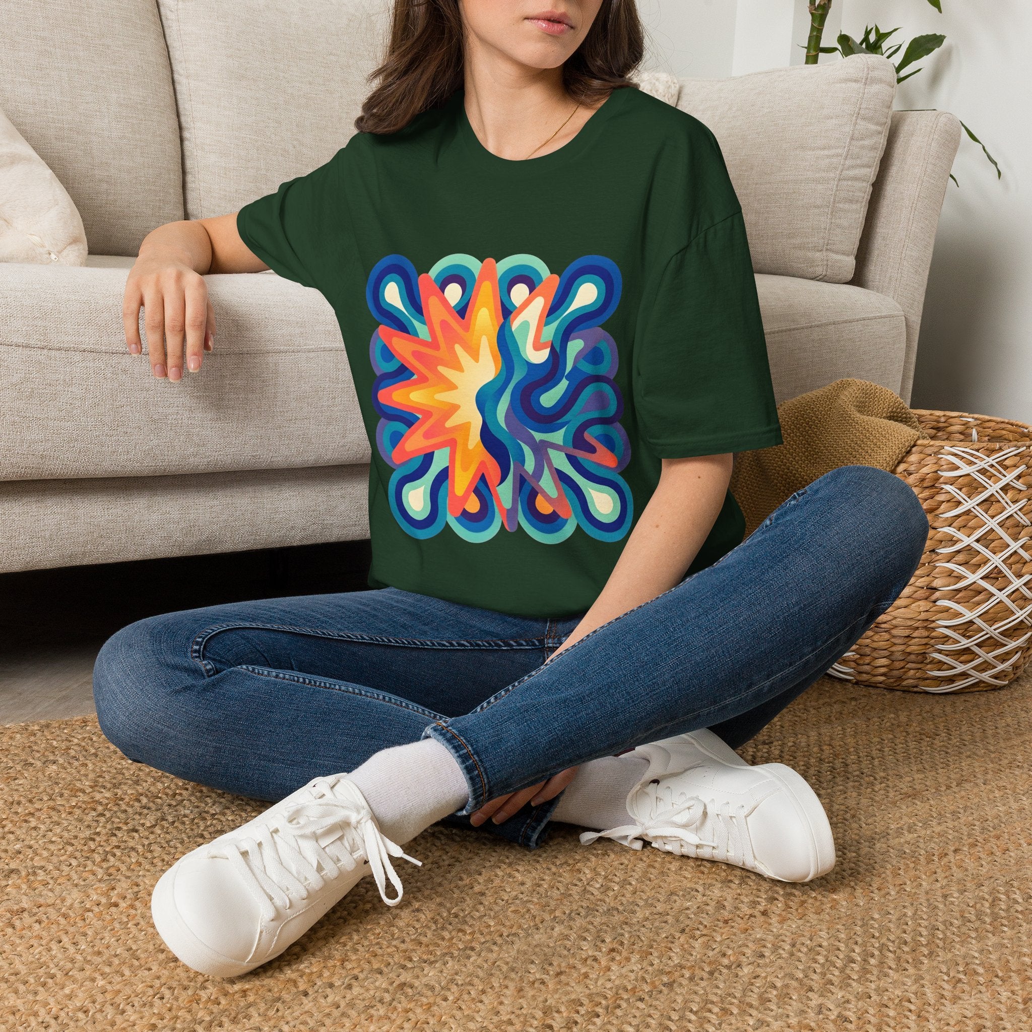 Abstract T-Shirt - Psychedelic Starburst Graphic Tee | Dynamic Blue