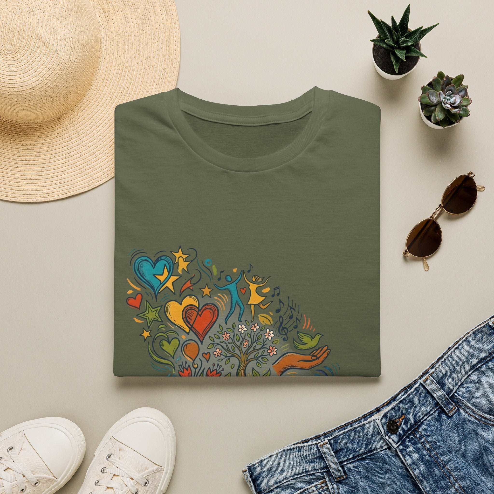 Unisex T-Shirt - Groovy Folk Art Love & Peace | Vibrant Community