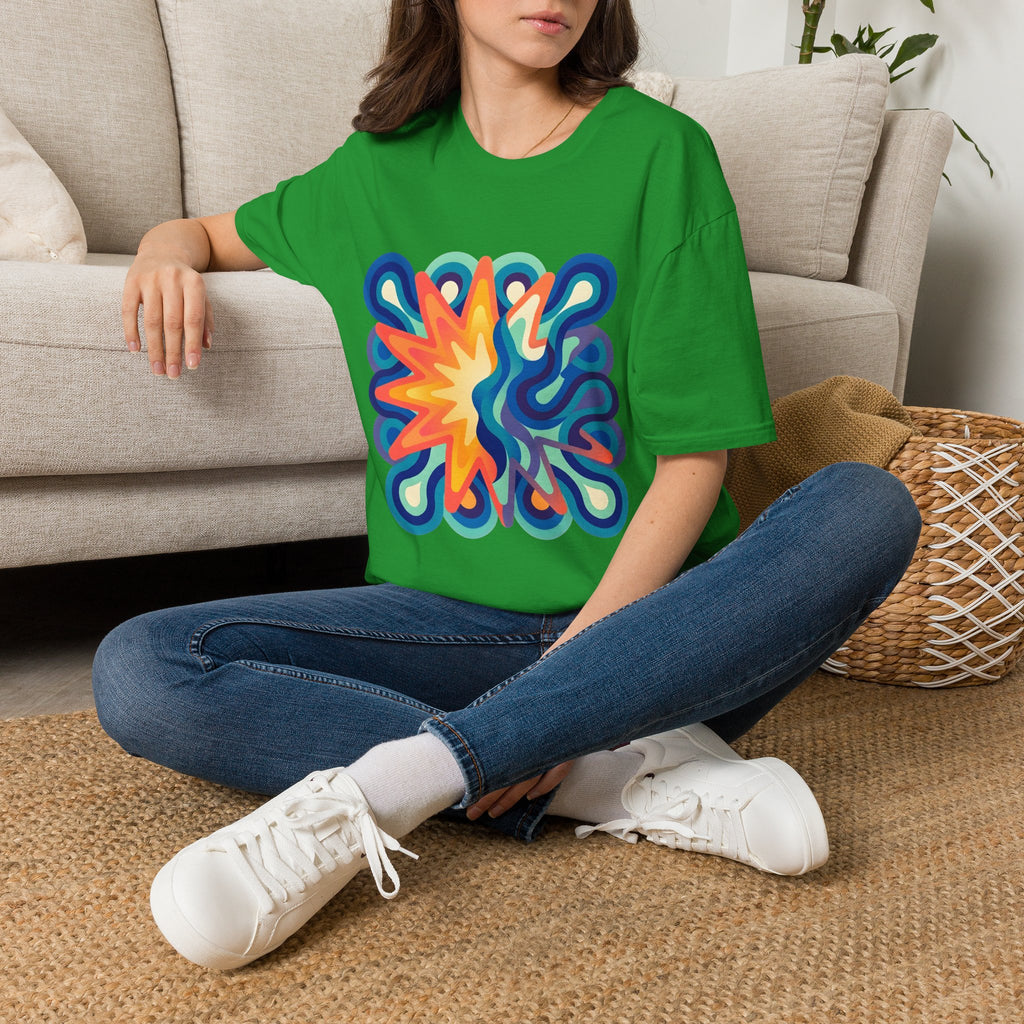 Abstract T-Shirt - Psychedelic Starburst Graphic Tee | Dynamic Blue