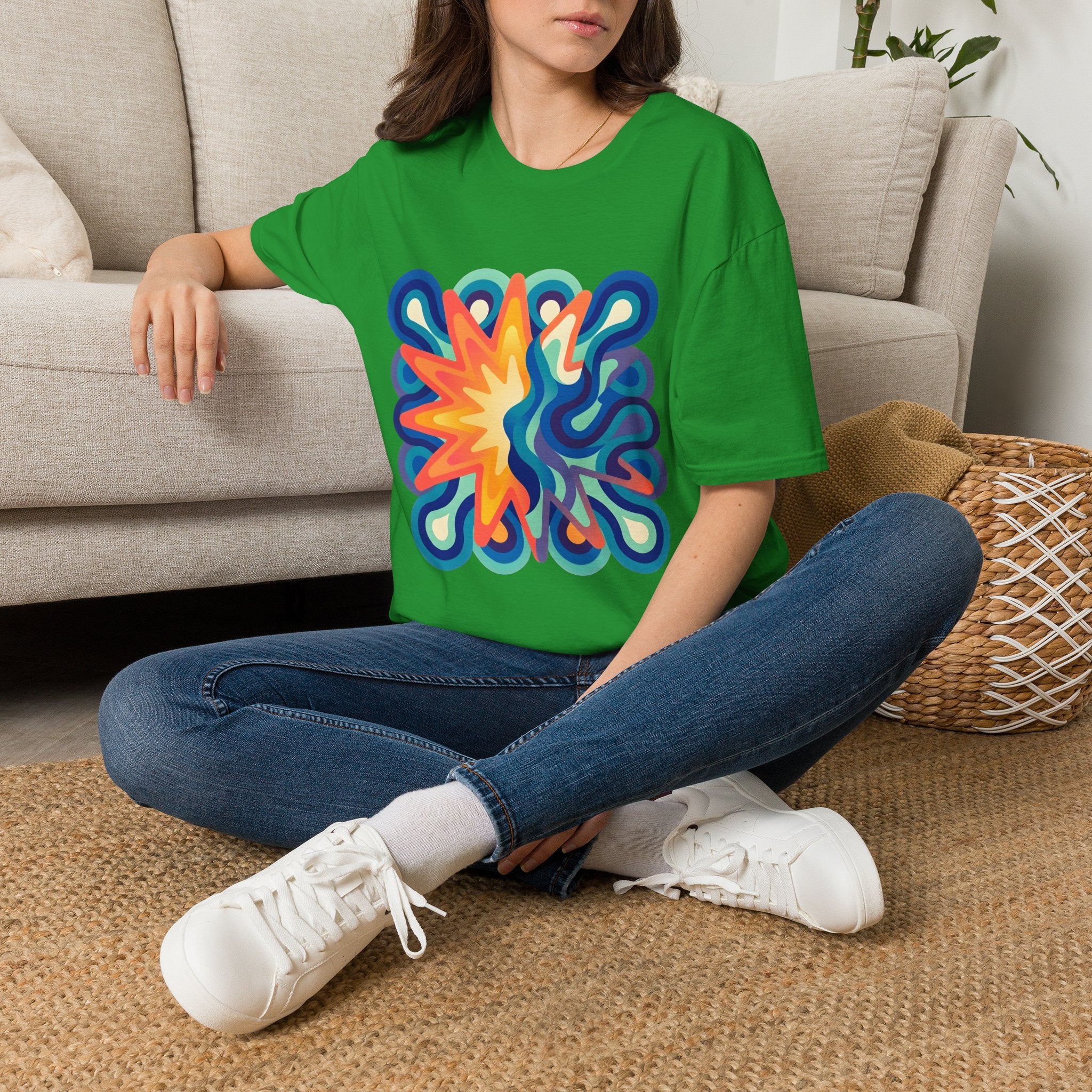 Abstract T-Shirt - Psychedelic Starburst Graphic Tee | Dynamic Blue