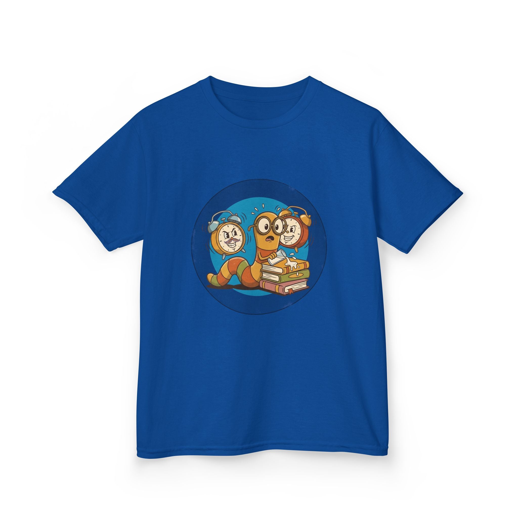 Kids Bookworm Tee - Cartoon Worm Studying Books | Back to School