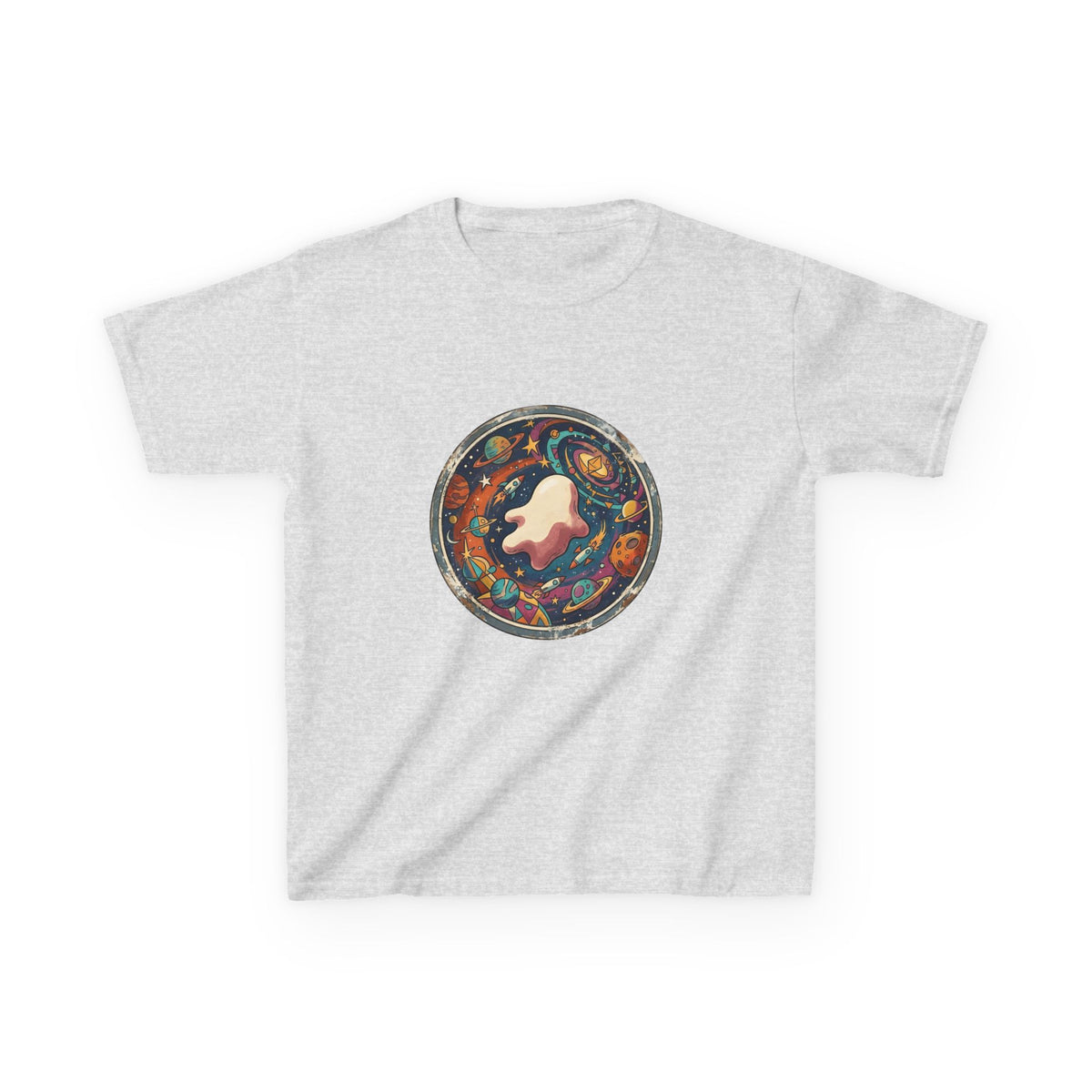 Kids T-Shirt - Whimsical Space Ghost & Planets | Retro Adventure