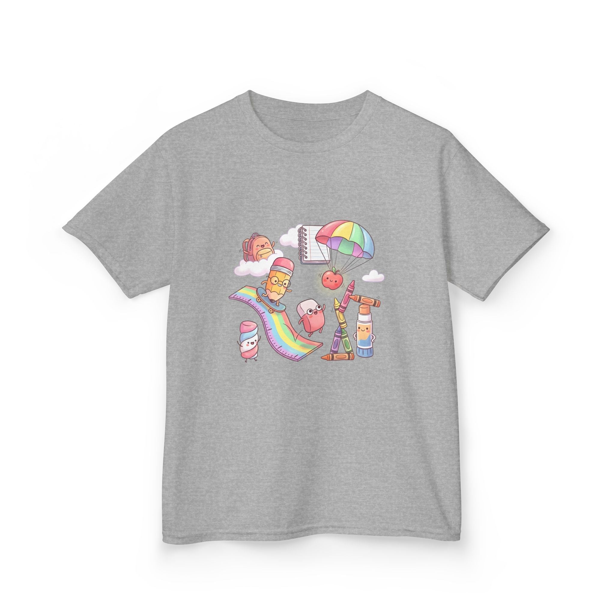 Kids Back to School Tee - Cute Faces School Supplies | Rainbow 2026