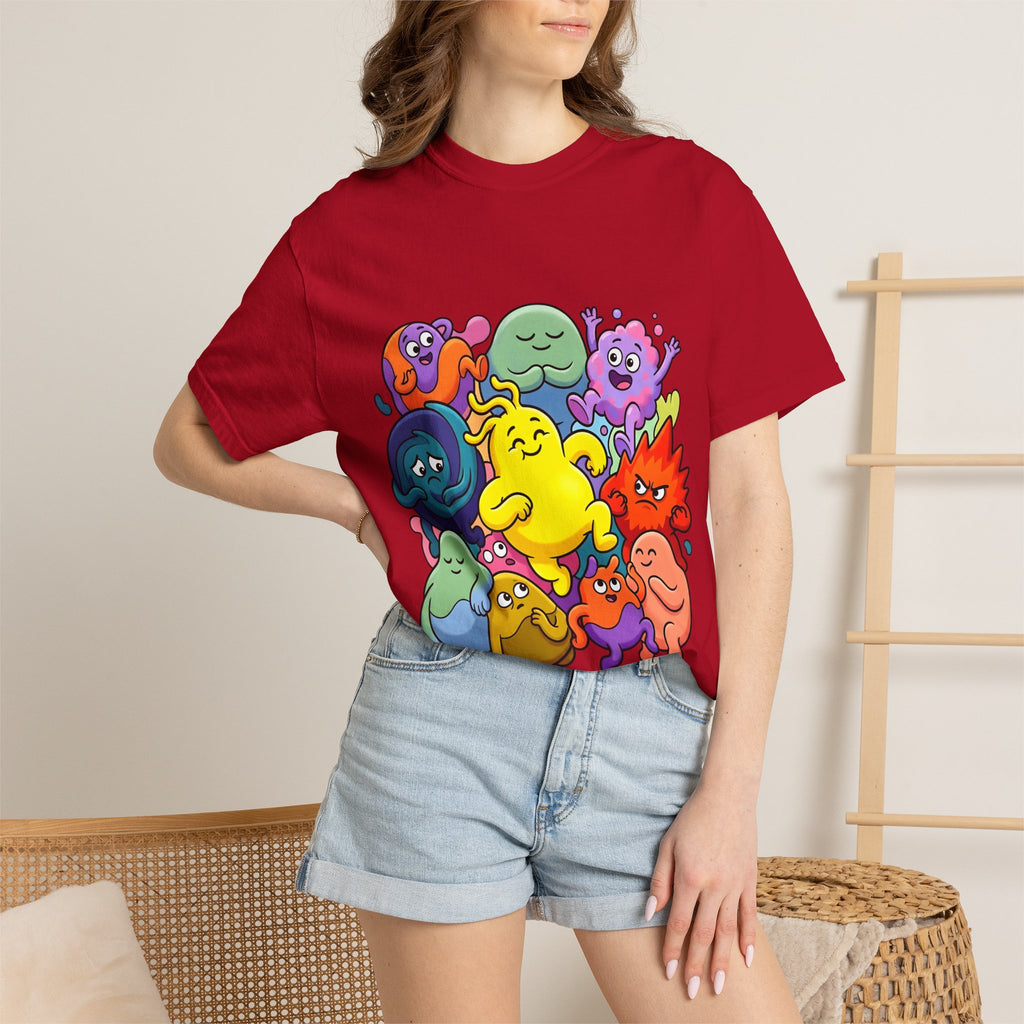Unisex Garment-Dyed T-Shirt - Diverse Emotional Cartoon Creatures