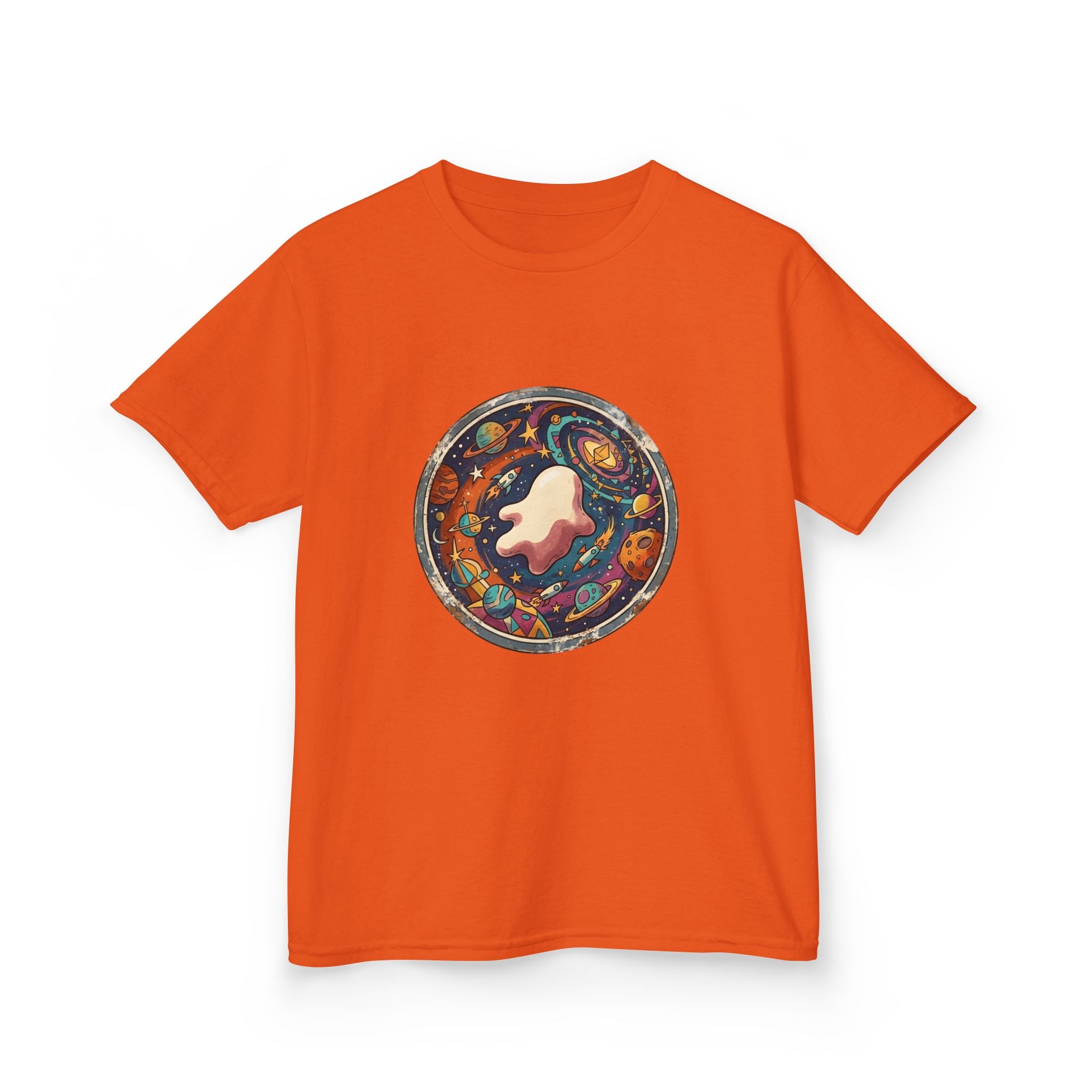 Kids T-Shirt - Whimsical Space Ghost & Planets | Retro Adventure