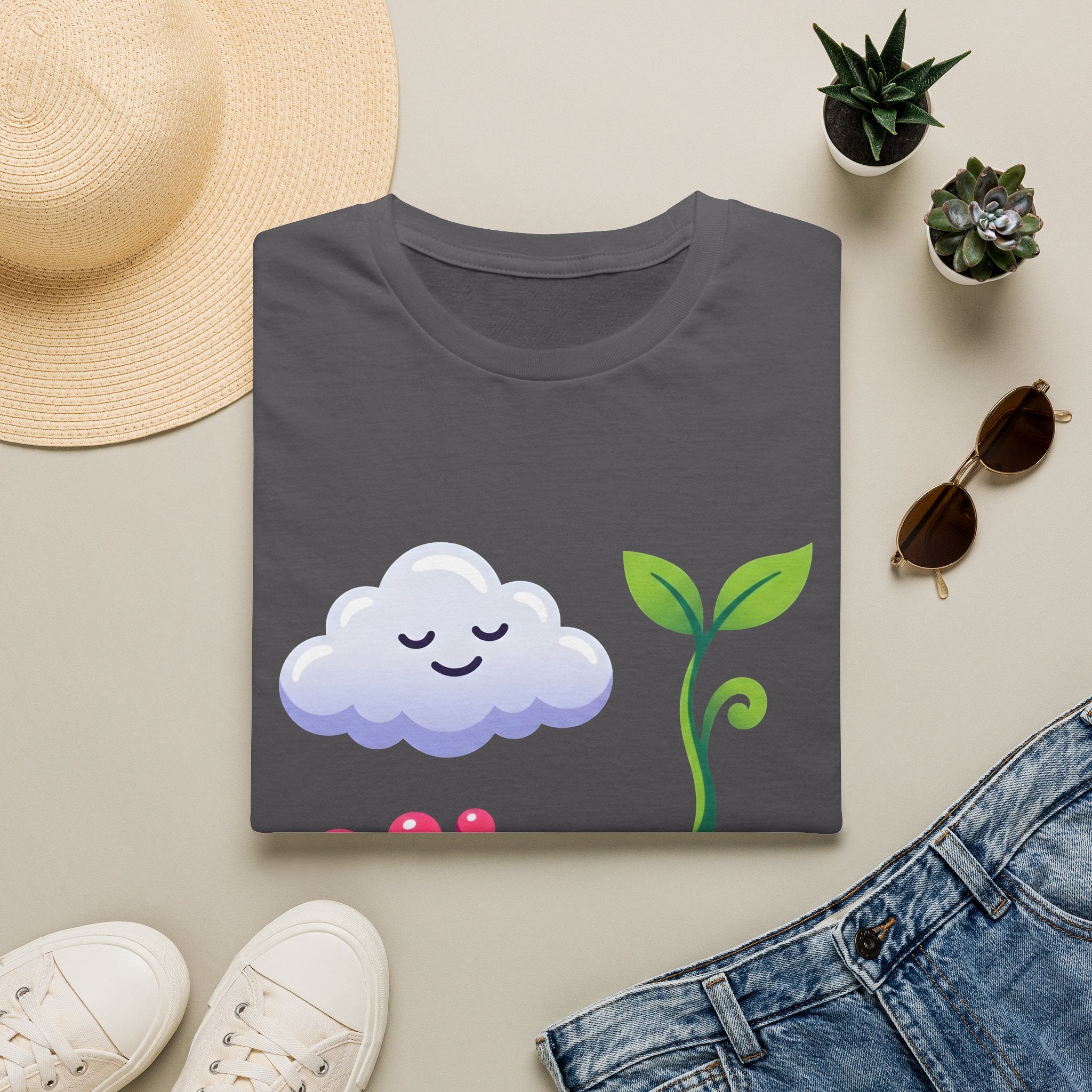 Cute Nature T-Shirt - Whimsical Cloud Sprout Wave Design | Unisex