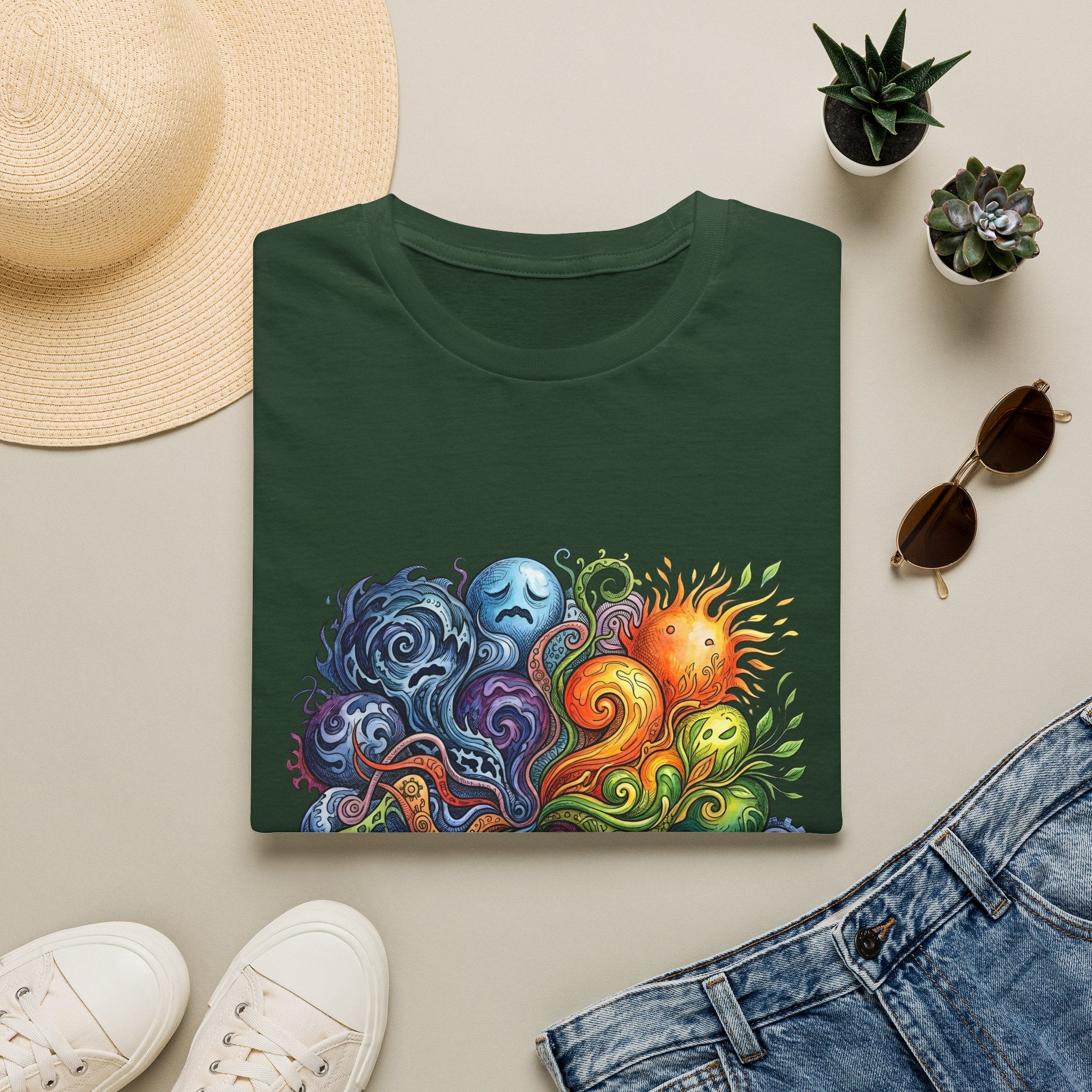 Abstract T-Shirt - Whimsical Watercolor Mandala | Surreal Figures