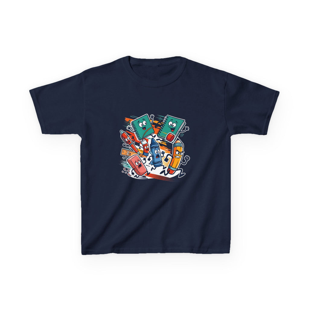 Kids Back to School Tee - Playful School Supplies Cartoon